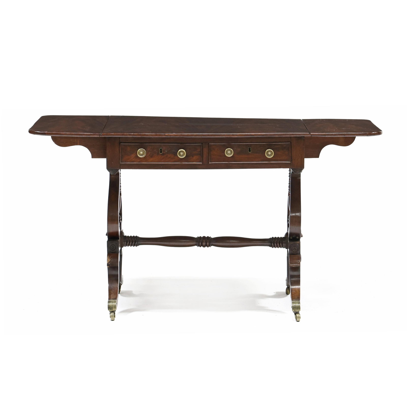 Regency Mahogany Drop Leaf Lyre-Base Library Table - 3