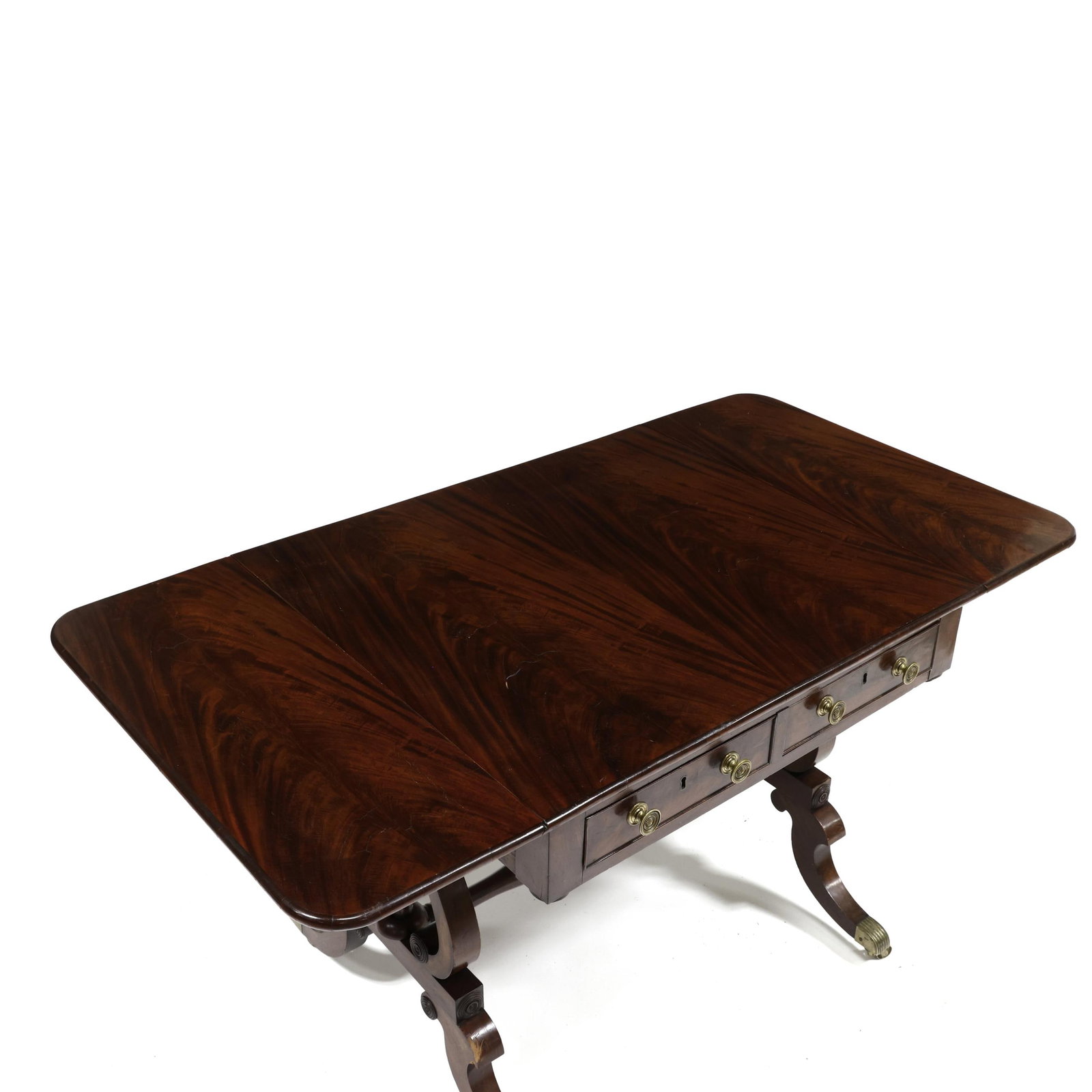 Regency Mahogany Drop Leaf Lyre-Base Library Table - 4