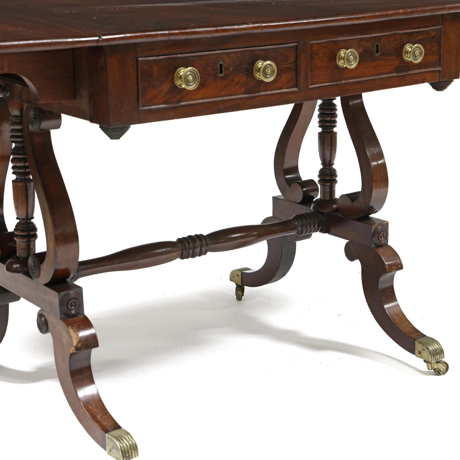 Regency Mahogany Drop Leaf Lyre-Base Library Table - 5