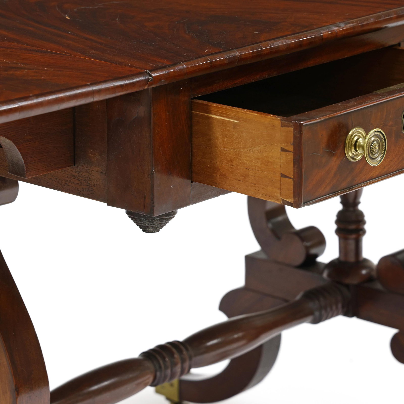 Regency Mahogany Drop Leaf Lyre-Base Library Table - 6