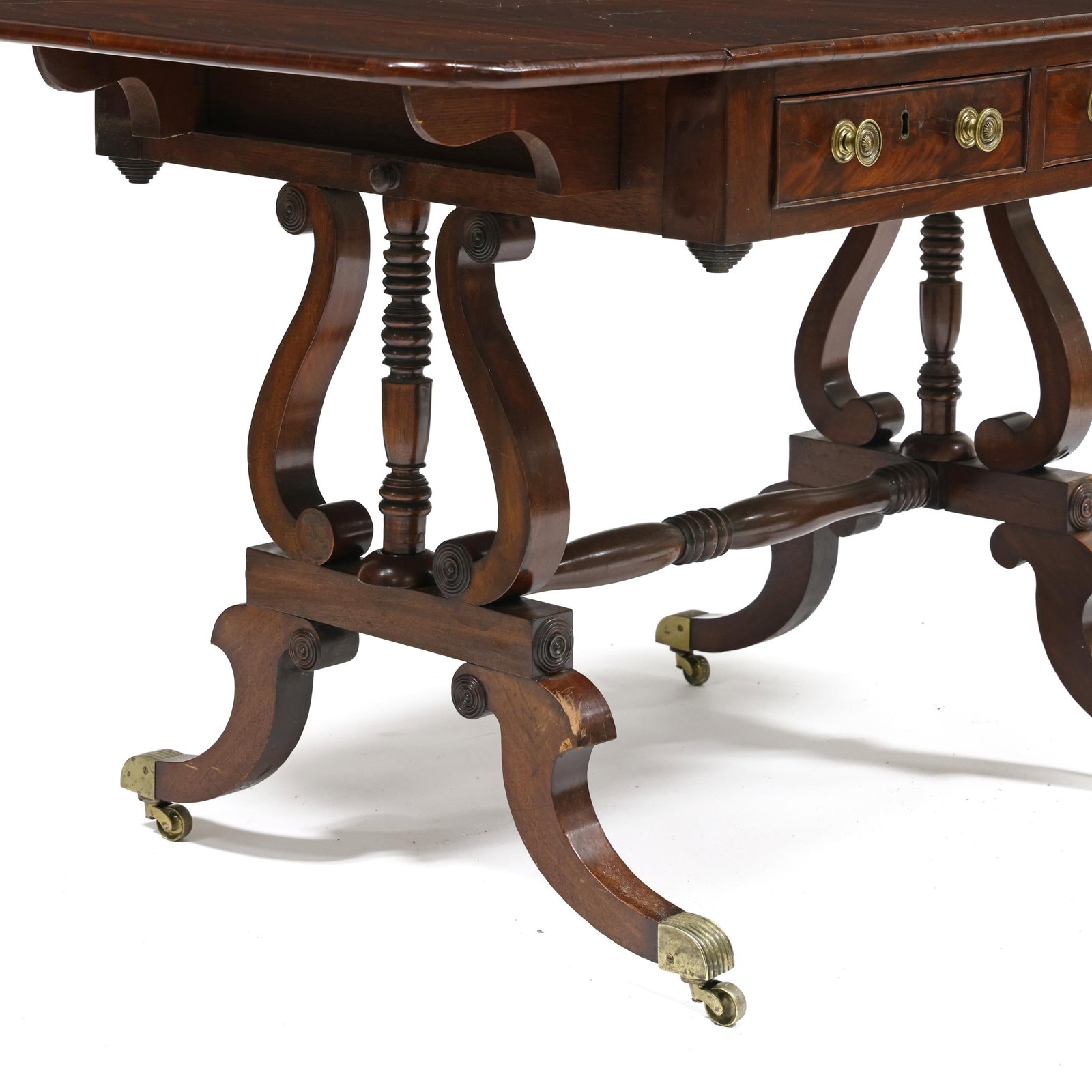 Regency Mahogany Drop Leaf Lyre-Base Library Table - 8