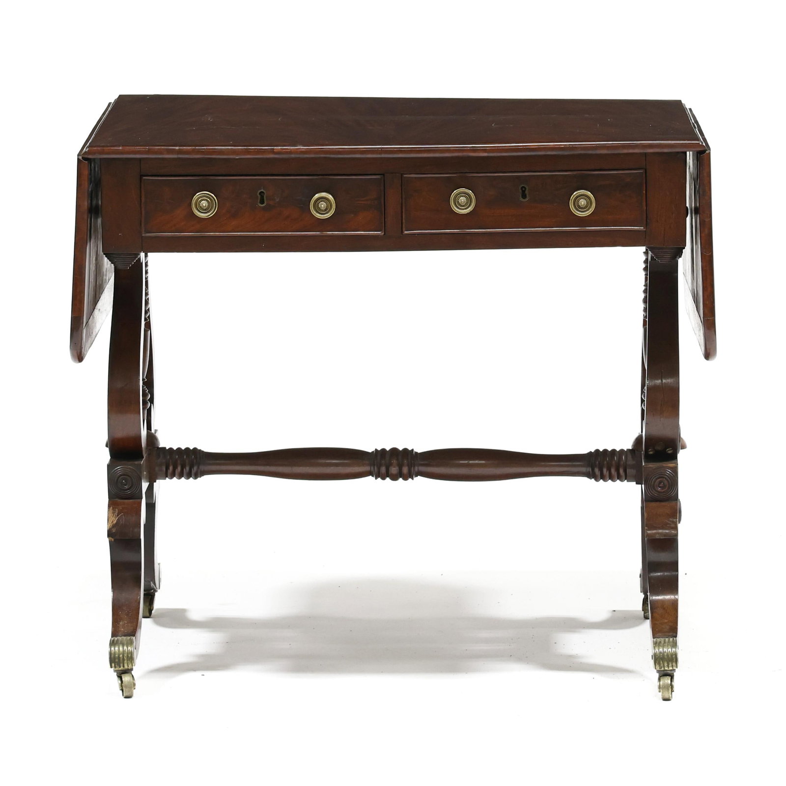 Regency Mahogany Drop Leaf Lyre-Base Library Table - 9