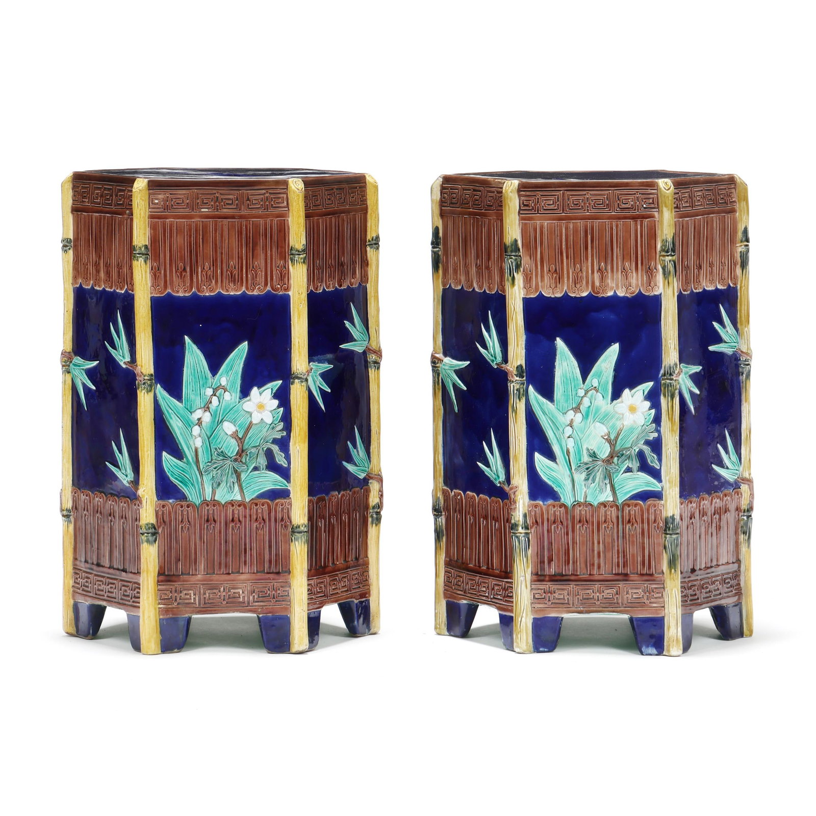 Joseph Holdcroft (British, ca. 1832-1904), Pair of Majolica Cobalt Ground Garden Seats (1 of 17)