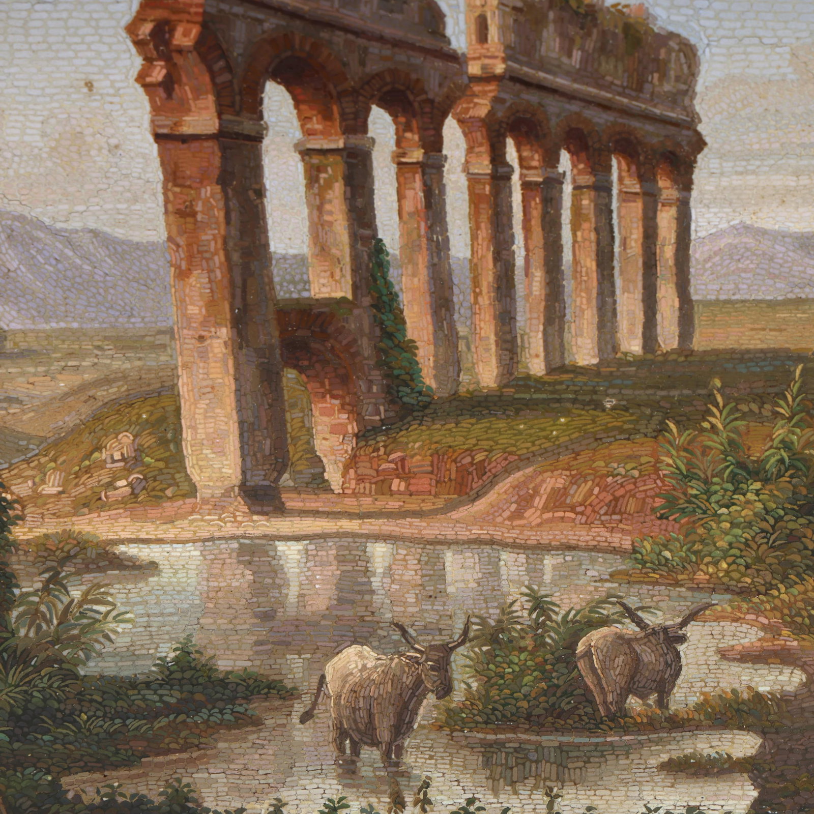 A Fine Italian Grand Tour Micromosaic Plaque of a Roman Aqueduct - 4