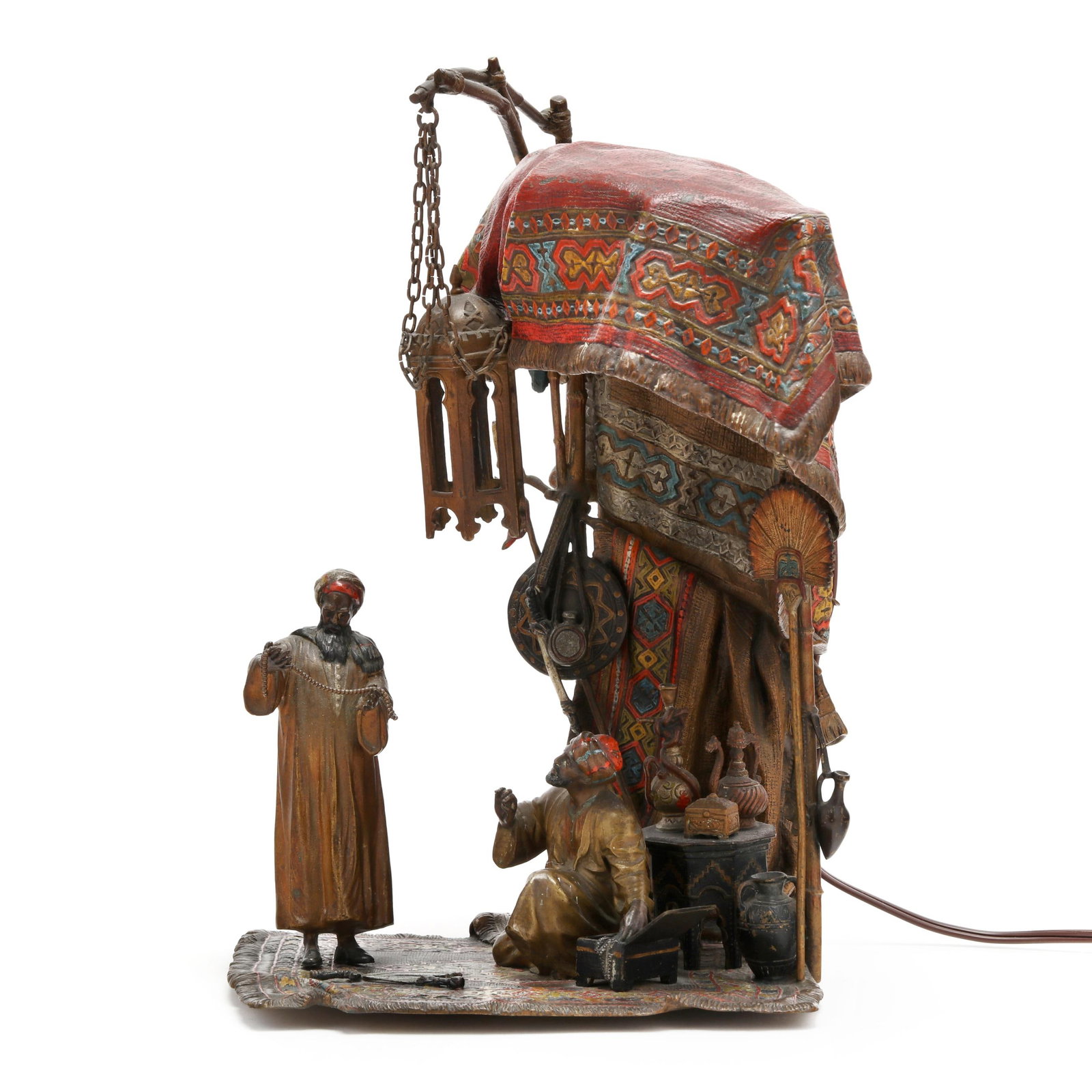 Anton Chotka (Austrian, 1881-1955), The Jewelry Seller Cold-Painted Bronze Table Lamp (1 of 11)