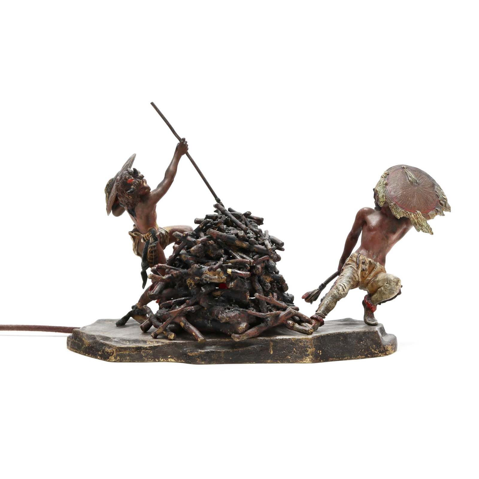 Franz Xaver Bergman (Austrian, 1861-1936), Cold-Painted Bronze Lamp of Native War Dance (1 of 13)