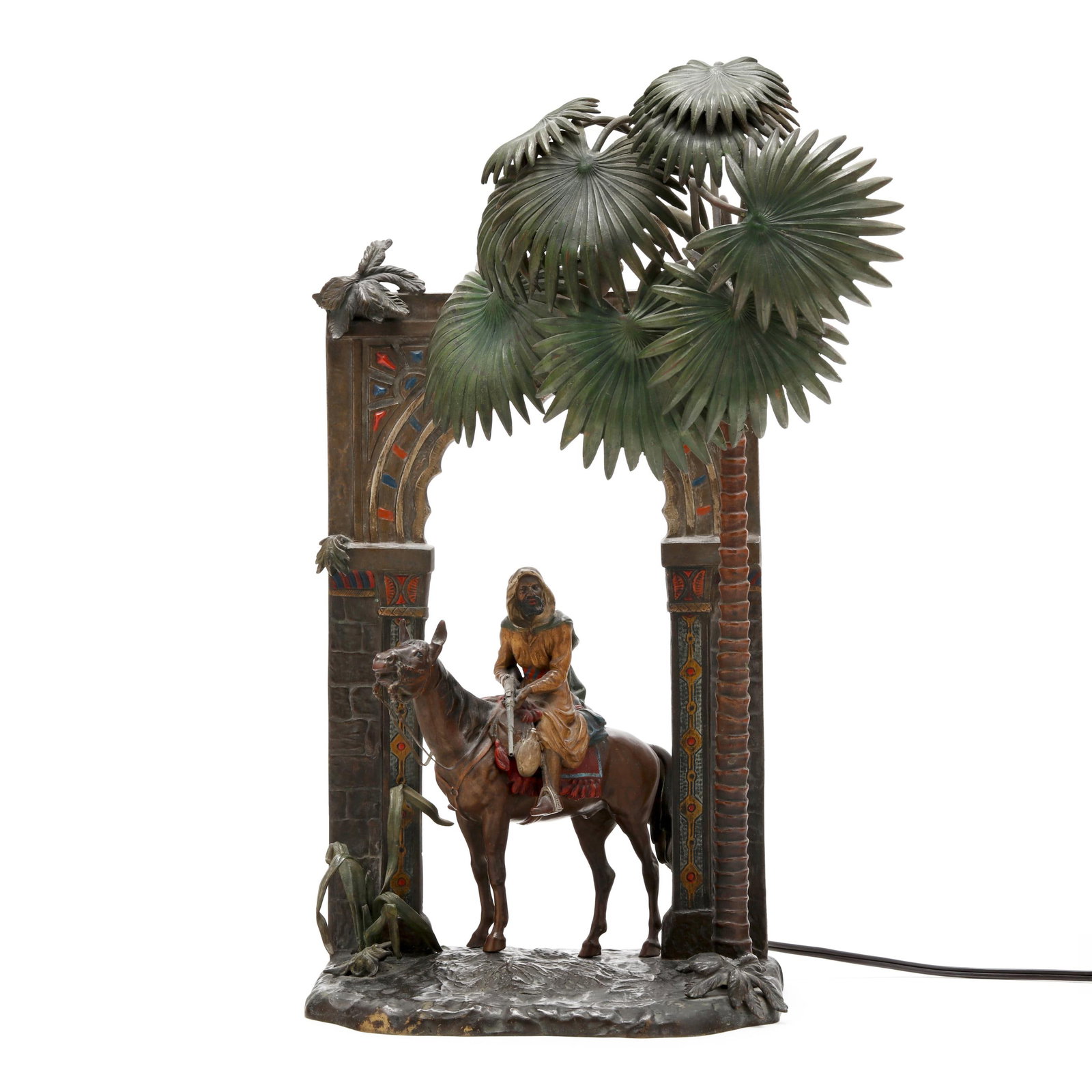 Austrian Cold-Painted Bronze Figural Lamp, Bedouin on Horseback (1 of 12)