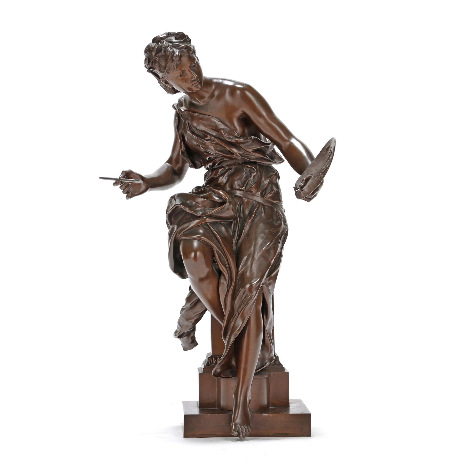 Jean-Paul Aube (French, 1837-1919), La Peinture: Jean-Paul Aube (French, 1837-1919), La Peinture patinated bronze, signed P. AUBE to the plinth side. 25 x 15 x 11 in. Jean-Paul Aubé was a French sculptor born in Longwy, north eastern France, and