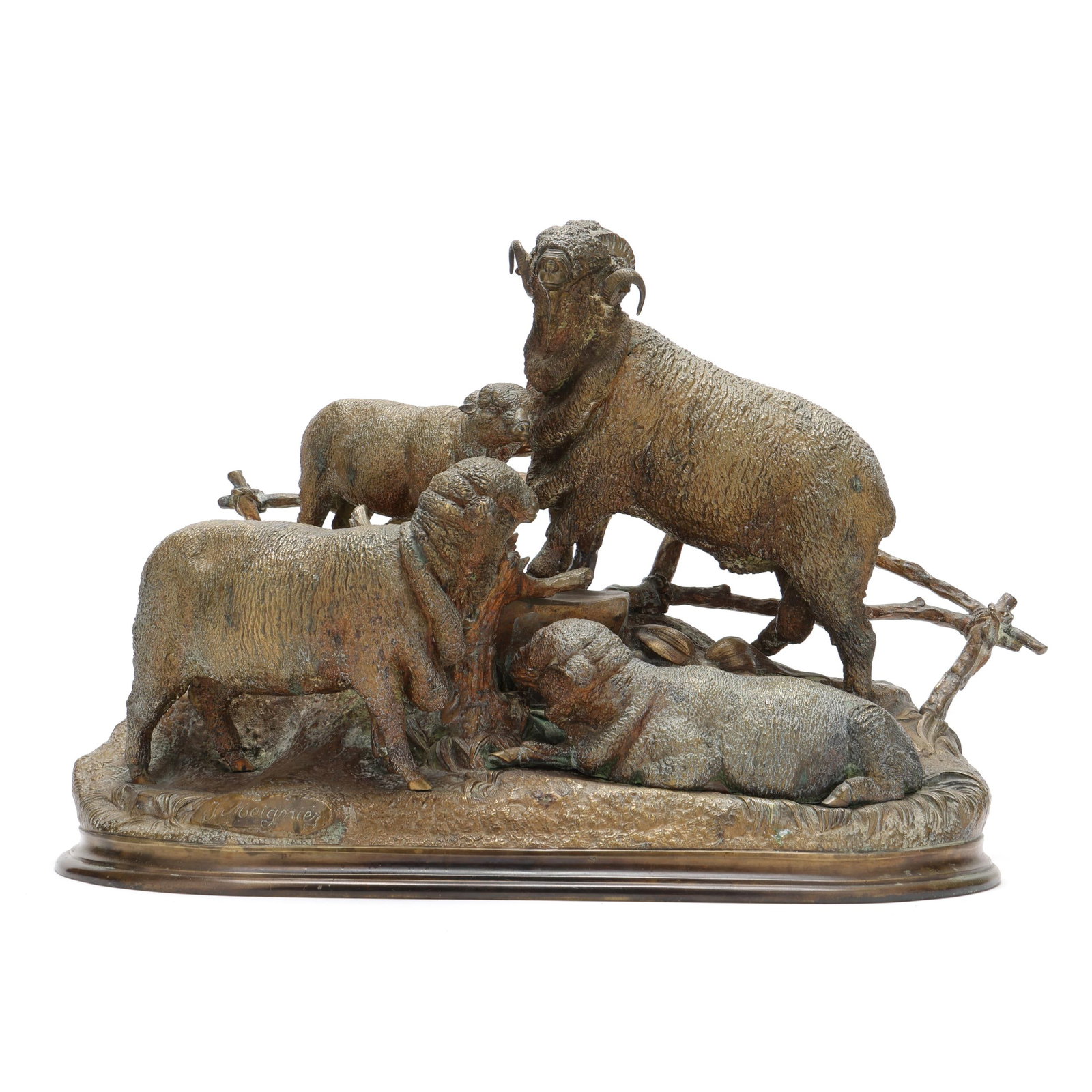 Jules Moigniez (French, 1835-1894), Gilt Bronze Group of a Merino Sheep Family (1 of 8)