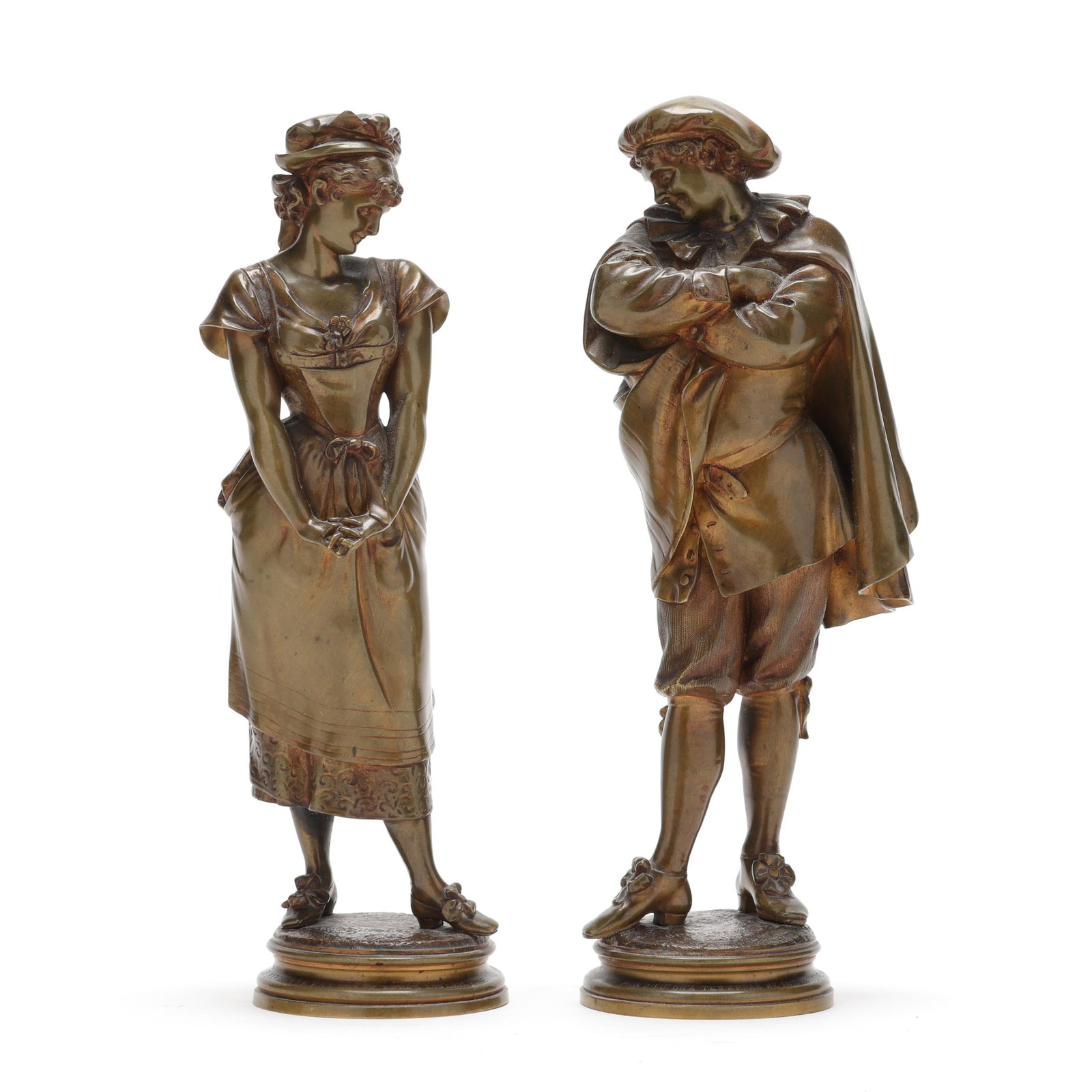 Leopold Harze (Belgian, 1831-1893), Marinette & Gros-Rene (Two Works): Leopold Harze (Belgian, 1831-1893), Marinette & Gros-Rene (Two Works) patinated bronze, signed "LEOP. HARZE" to the reverse, each impressed with title to the terrace, inscribed to the socle depicting 