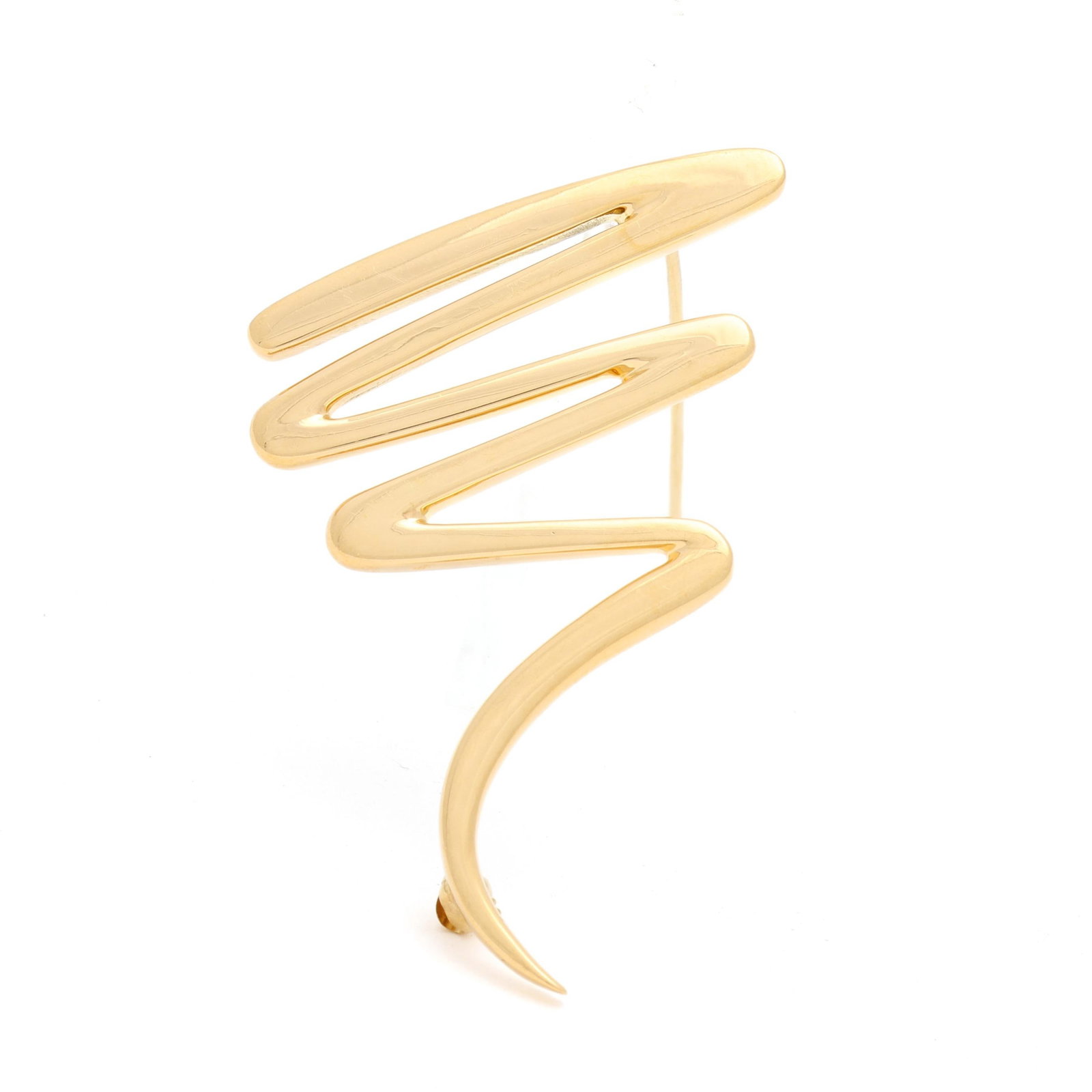 Gold Scribble Brooch, Paloma Picasso for Tiffany & Co.: Gold Scribble Brooch, Paloma Picasso for Tiffany & Co. 1983, the gold Scribble brooch completed with a locking pin stem, signed, dated, and stamped 18K. 1.75 x 1.25 in. 6.2 dwt. Additional high-resolu