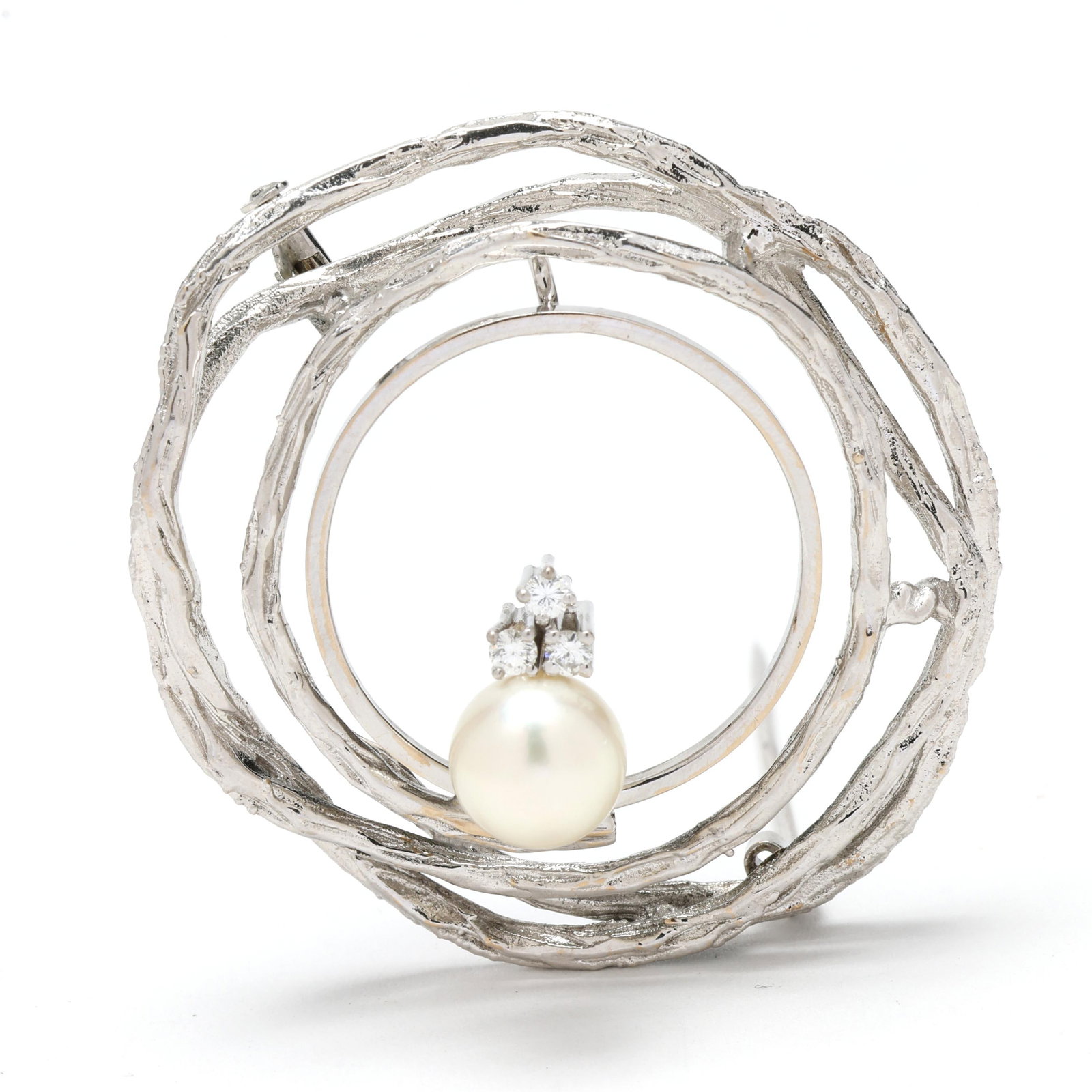 White Gold, Pearl, and Diamond Brooch (1 of 3)