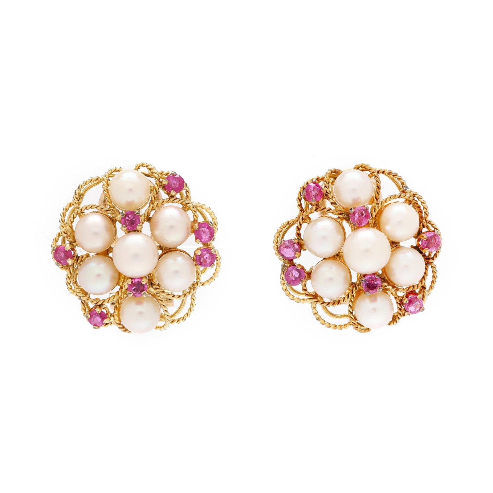 Gold, Pearl, and Ruby Cluster Earrings (1 of 4)