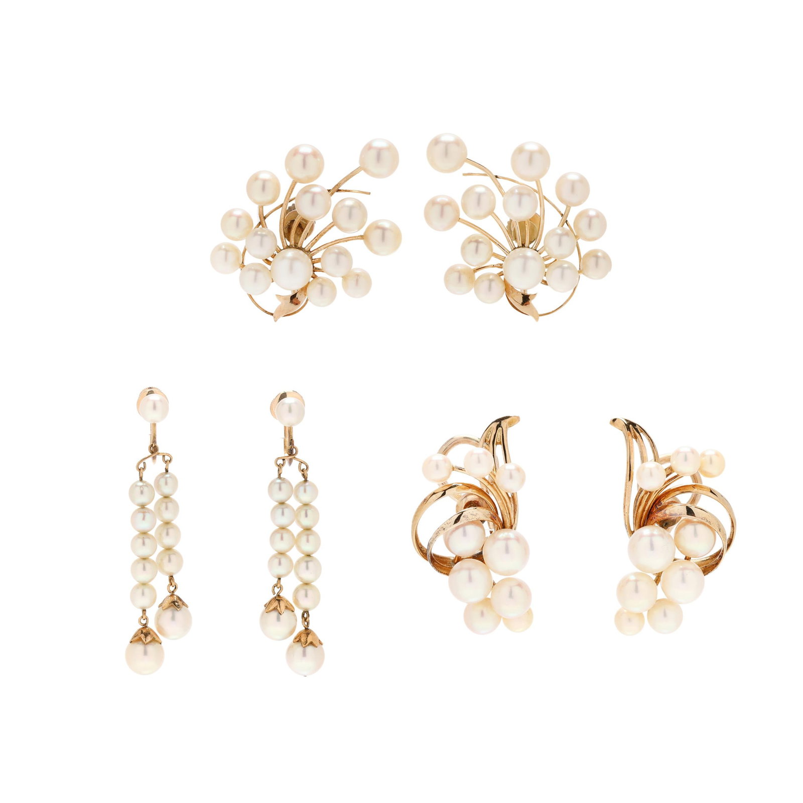 Three Pairs of Gold and Pearl Earrings (1 of 9)