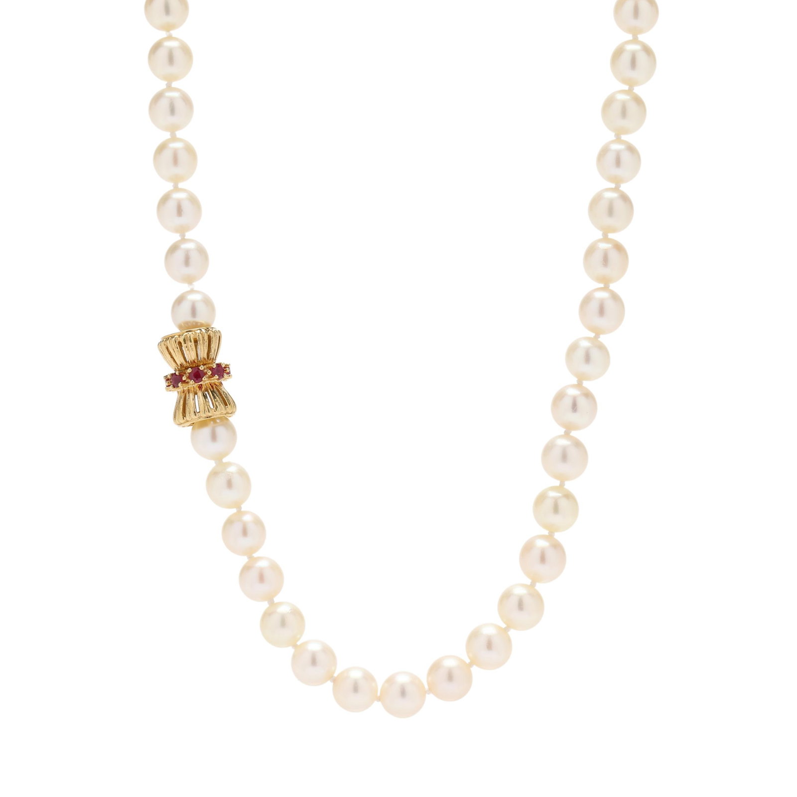 Single Strand Pearl Necklace with Gold and Ruby Clasp (1 of 4)