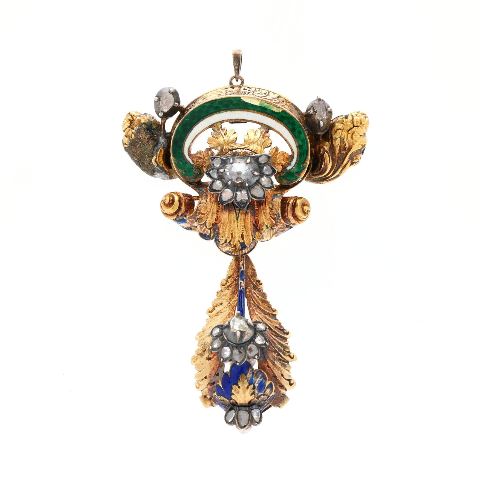 Antique Gold, Enamel, and Diamond Pendant / Brooch (1 of 3)