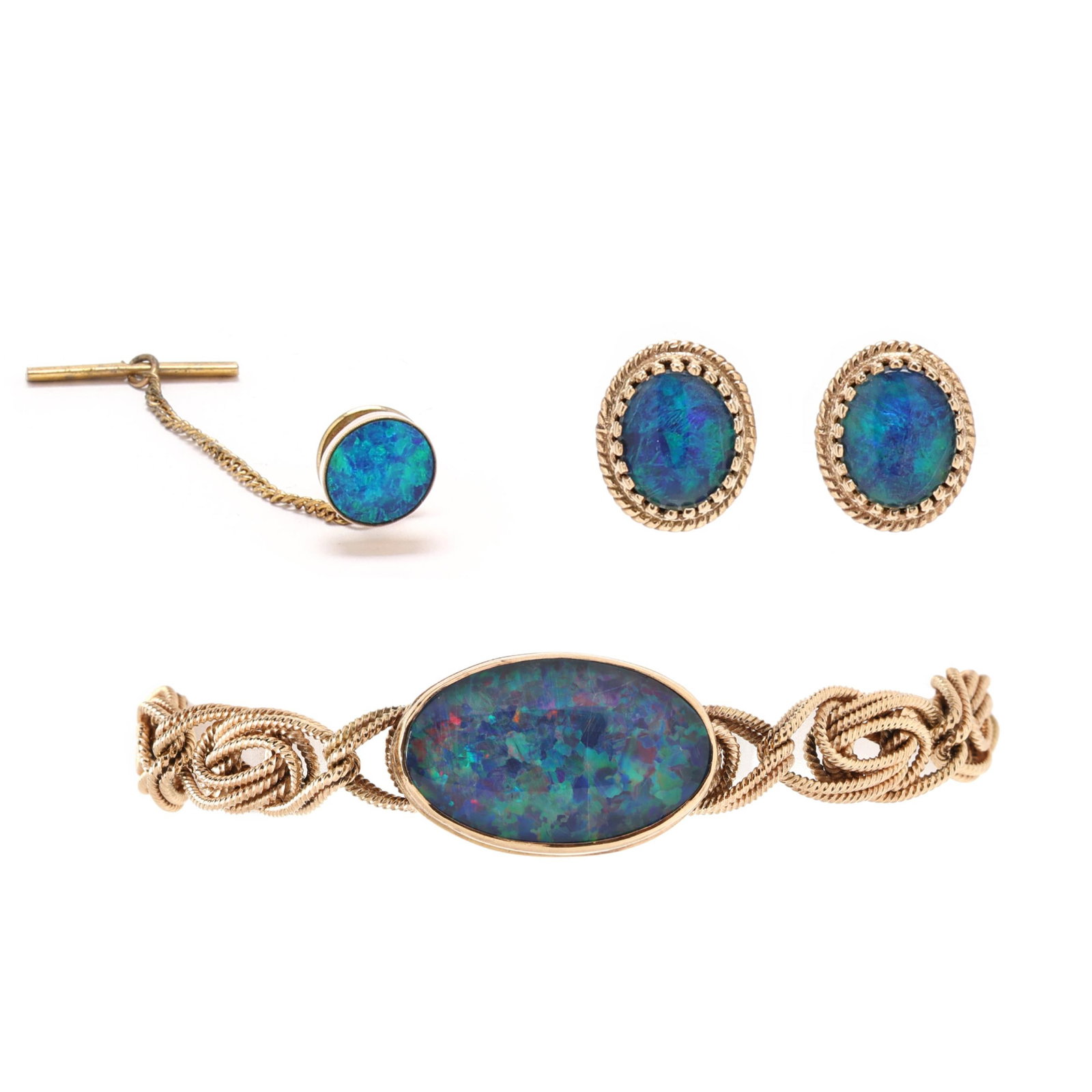 Vintage Gold and Opal Bracelet, Earrings, and Tie Tack (1 of 14)