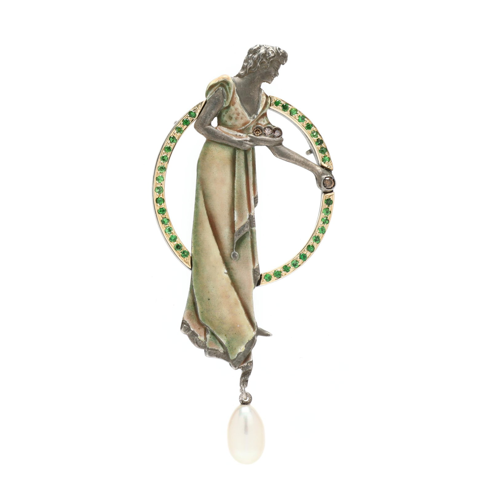 Art Nouveau Silver, Enamel, and Gem-Set Brooch (1 of 3)
