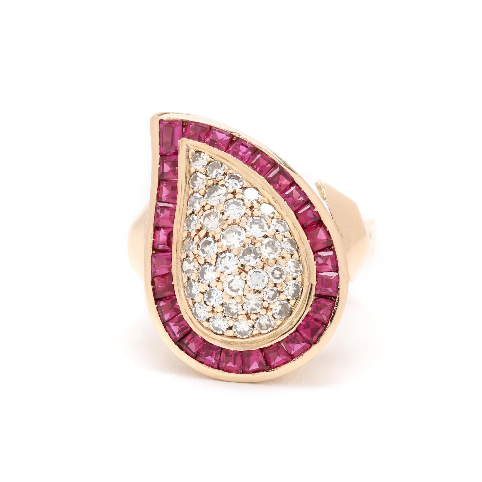 Retro Gold, Synthetic Ruby, and Diamond Ring (1 of 5)