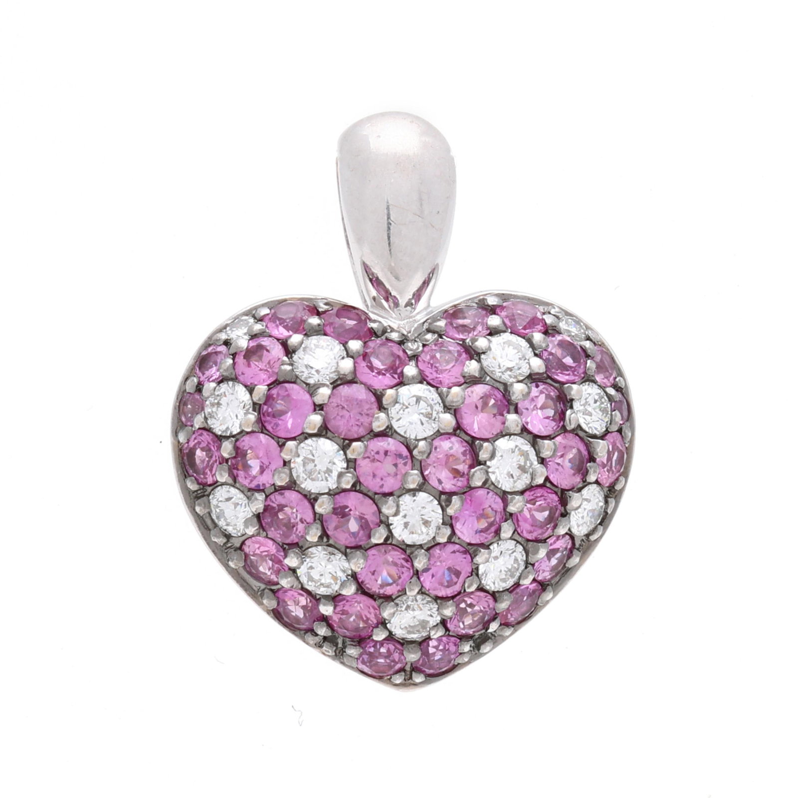 White Gold, Pink Sapphire, and Diamond Heart Pendant (1 of 3)