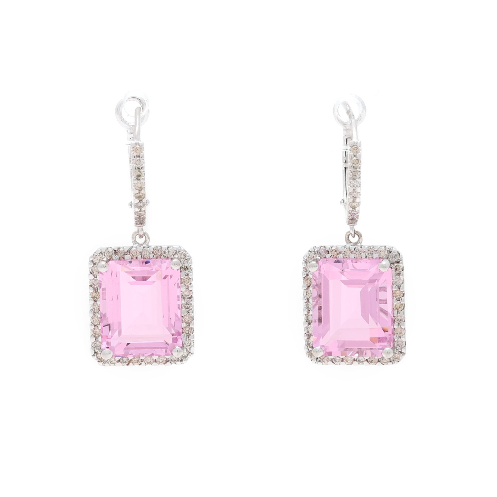 White Gold, Synthetic Pink Quartz, and Diamond Earrings (1 of 3)