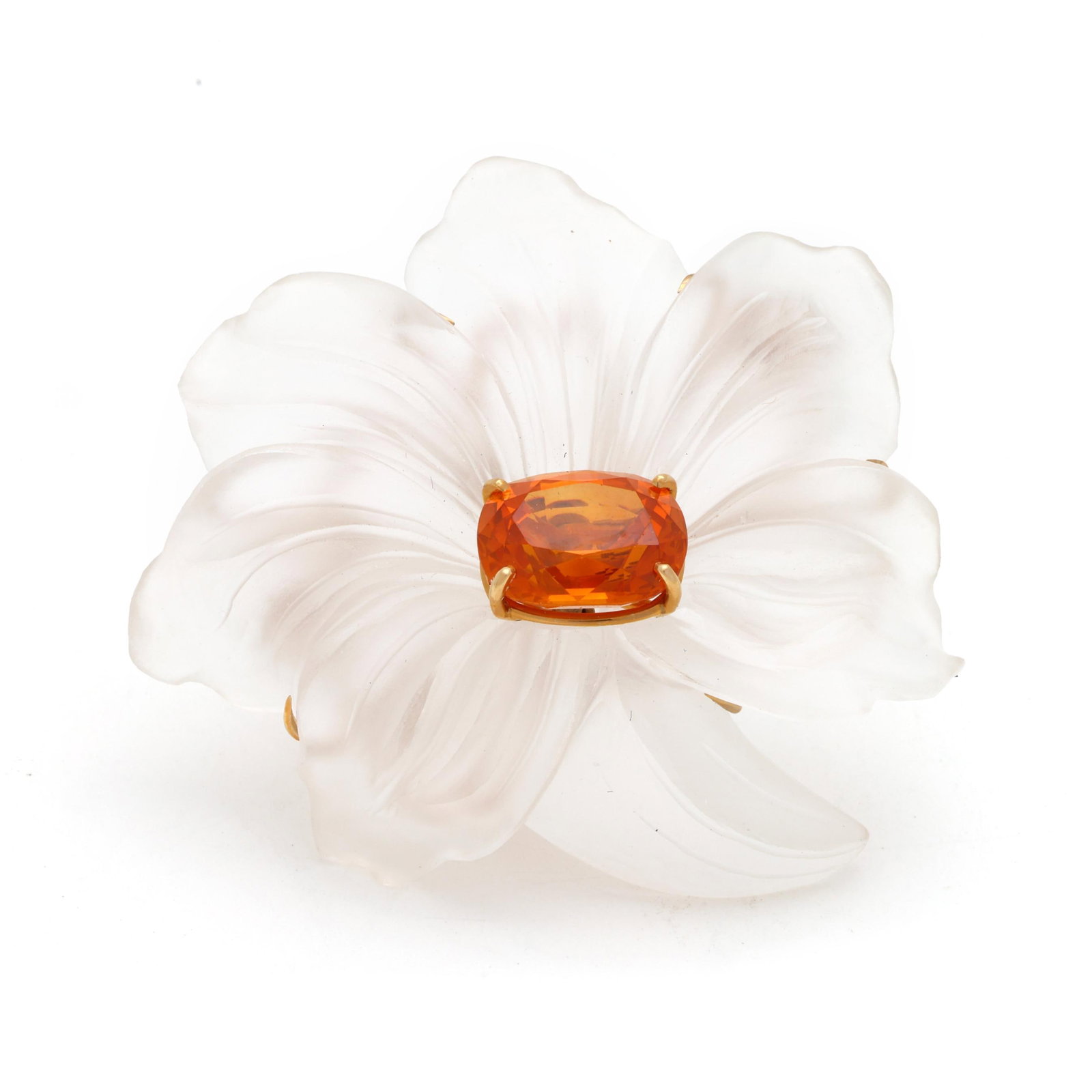 Carved Rock Crystal Quartz and Orange Sapphire Brooch (1 of 2)
