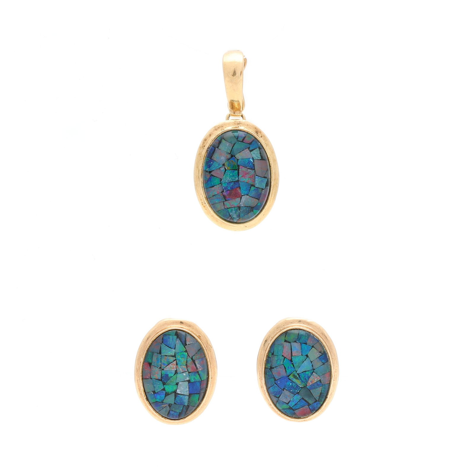 Gold and Composite Opal Pendant and Earrings (1 of 8)