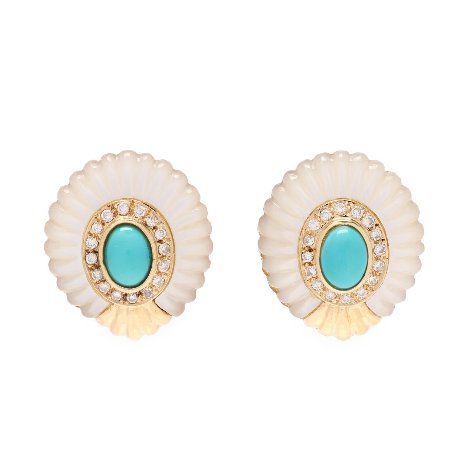 Gold, Mother-of-Pearl, Turquoise, and Diamond Earrings (1 of 4)