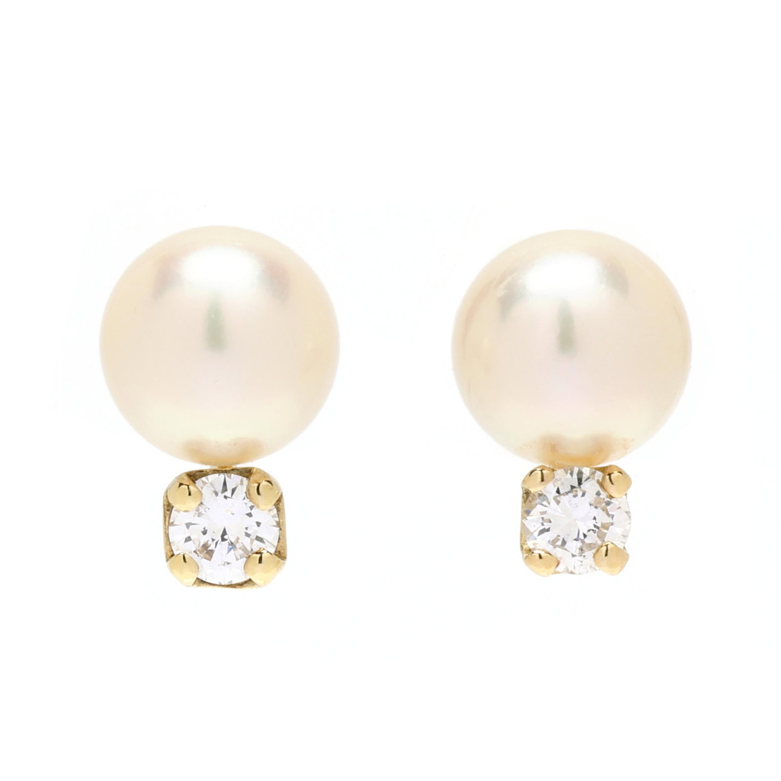 Gold, Pearl, and Diamond Stud Earrings (1 of 3)