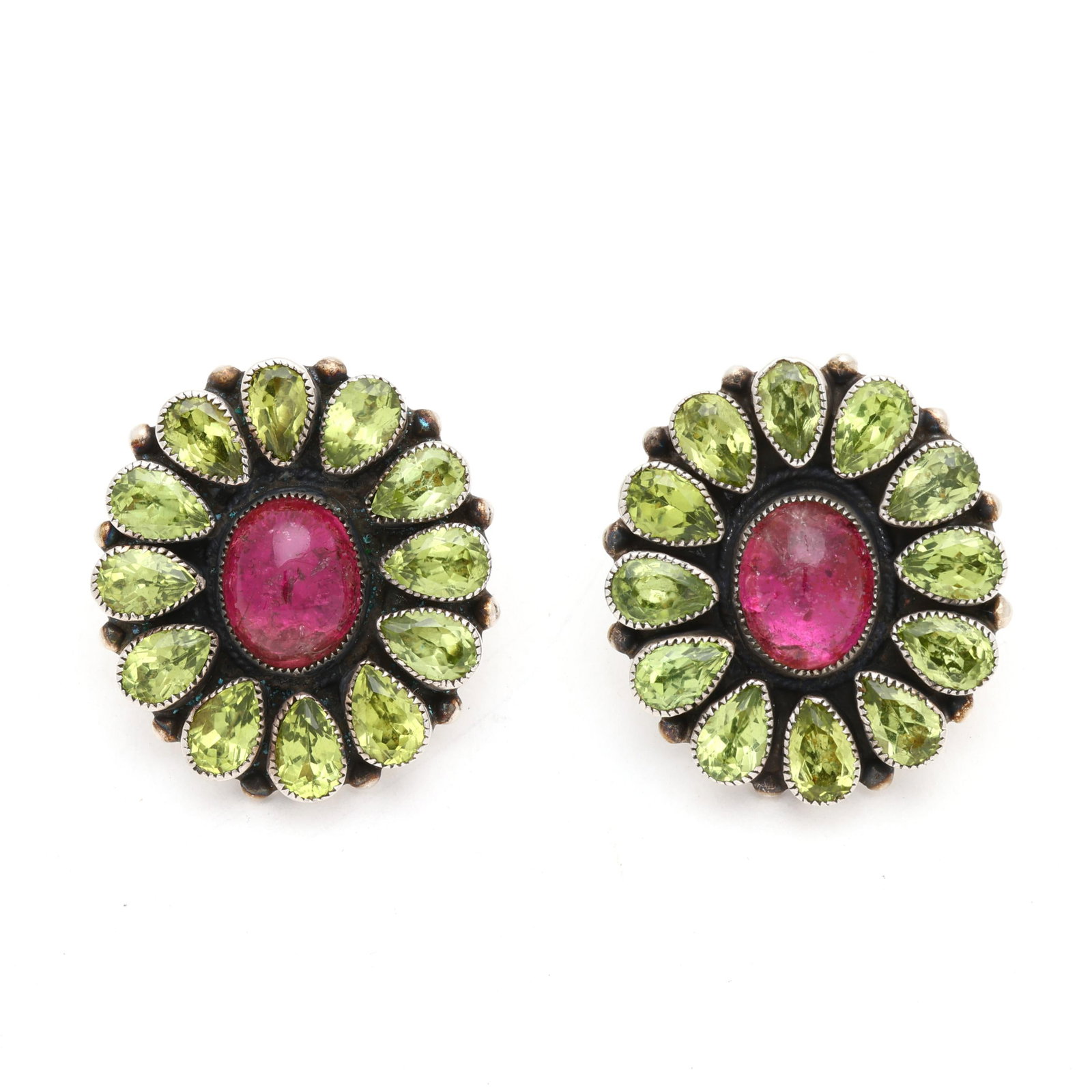 Silver, Tourmaline, and Peridot Earrings, Leo Feeney (1 of 3)