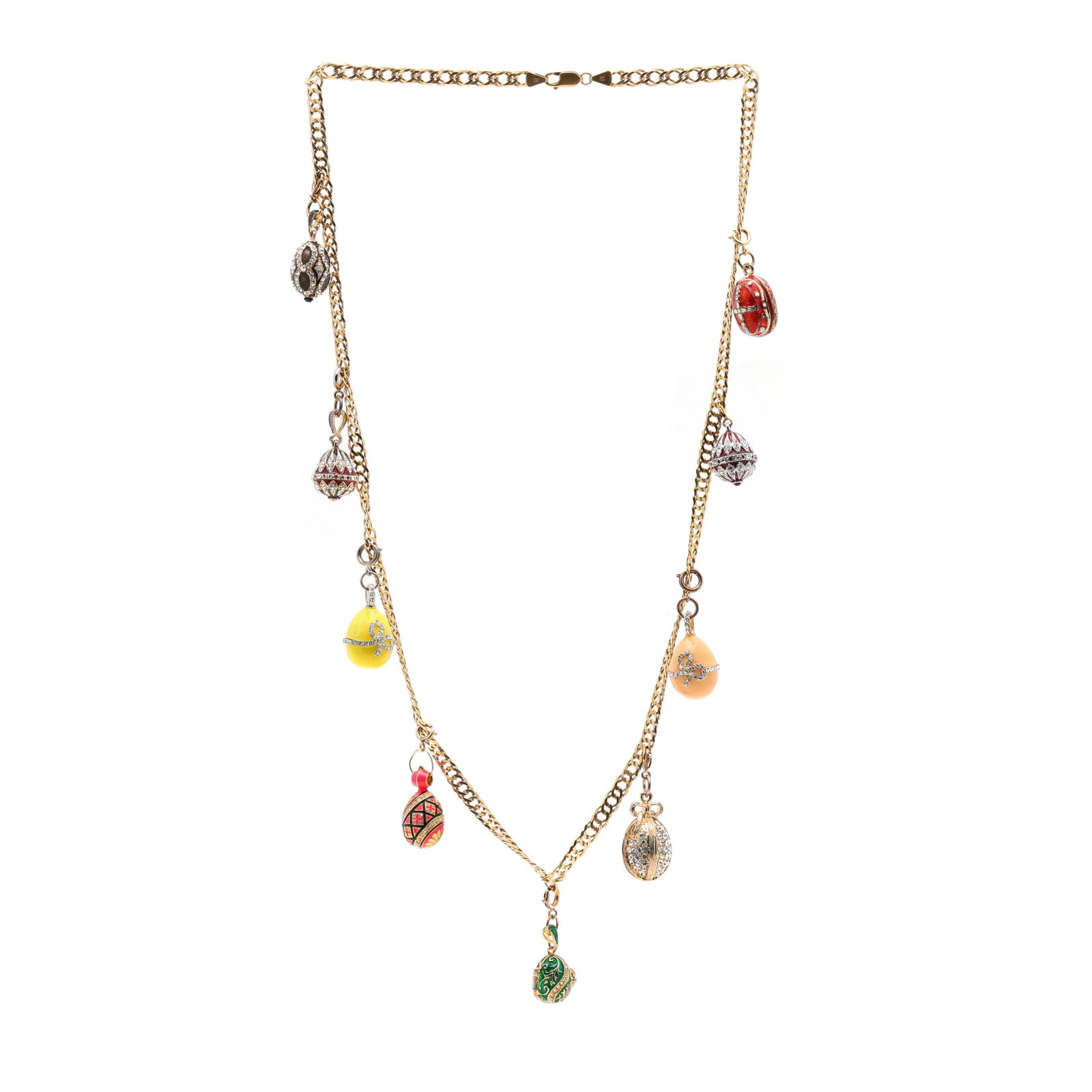 Gold Chain with Enamel and Crystal Egg Charms (1 of 8)