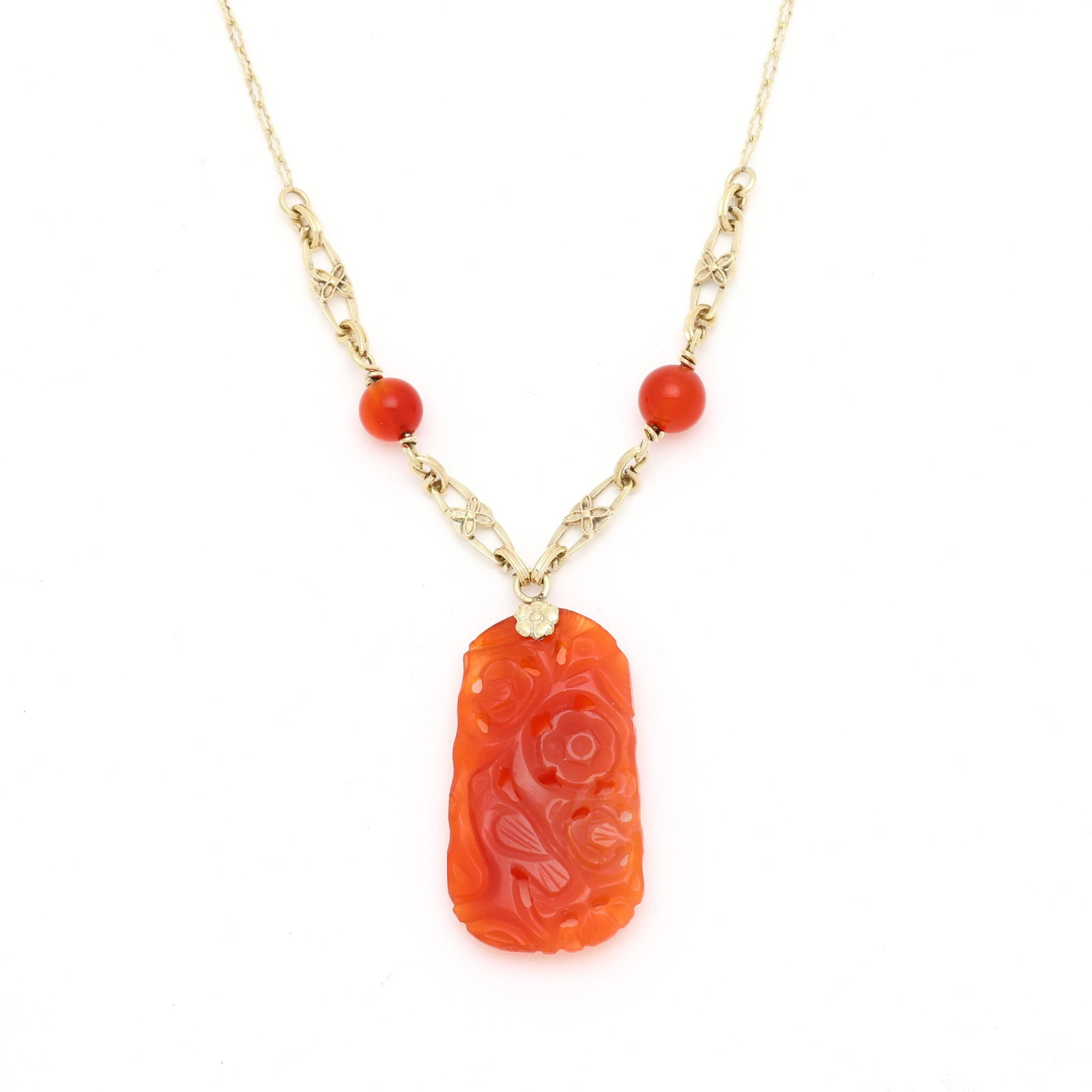 Vintage Gold and Carved Carnelian Necklace (1 of 4)