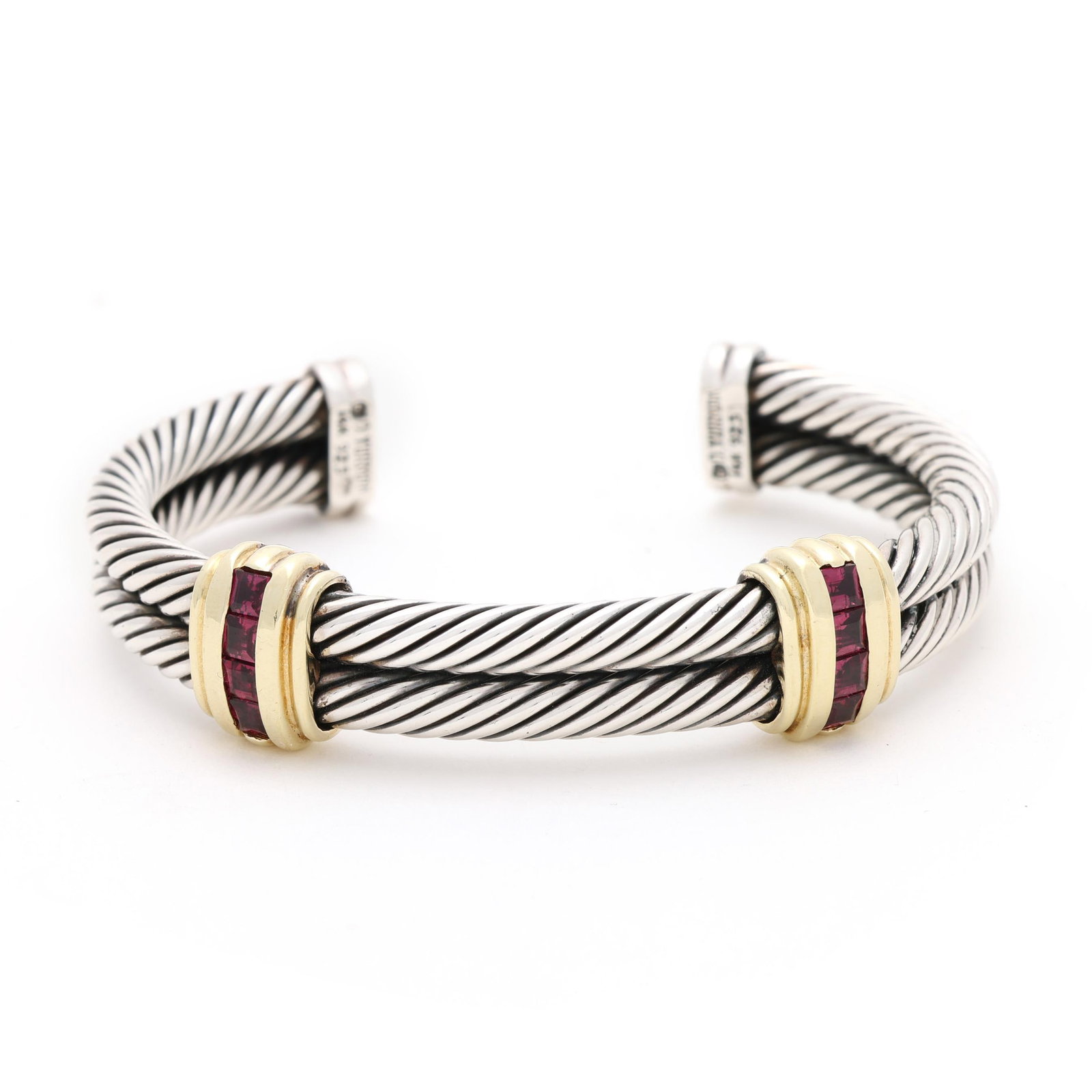 Silver, Gold, and Garnet Cuff Bracelet, David Yurman (1 of 6)