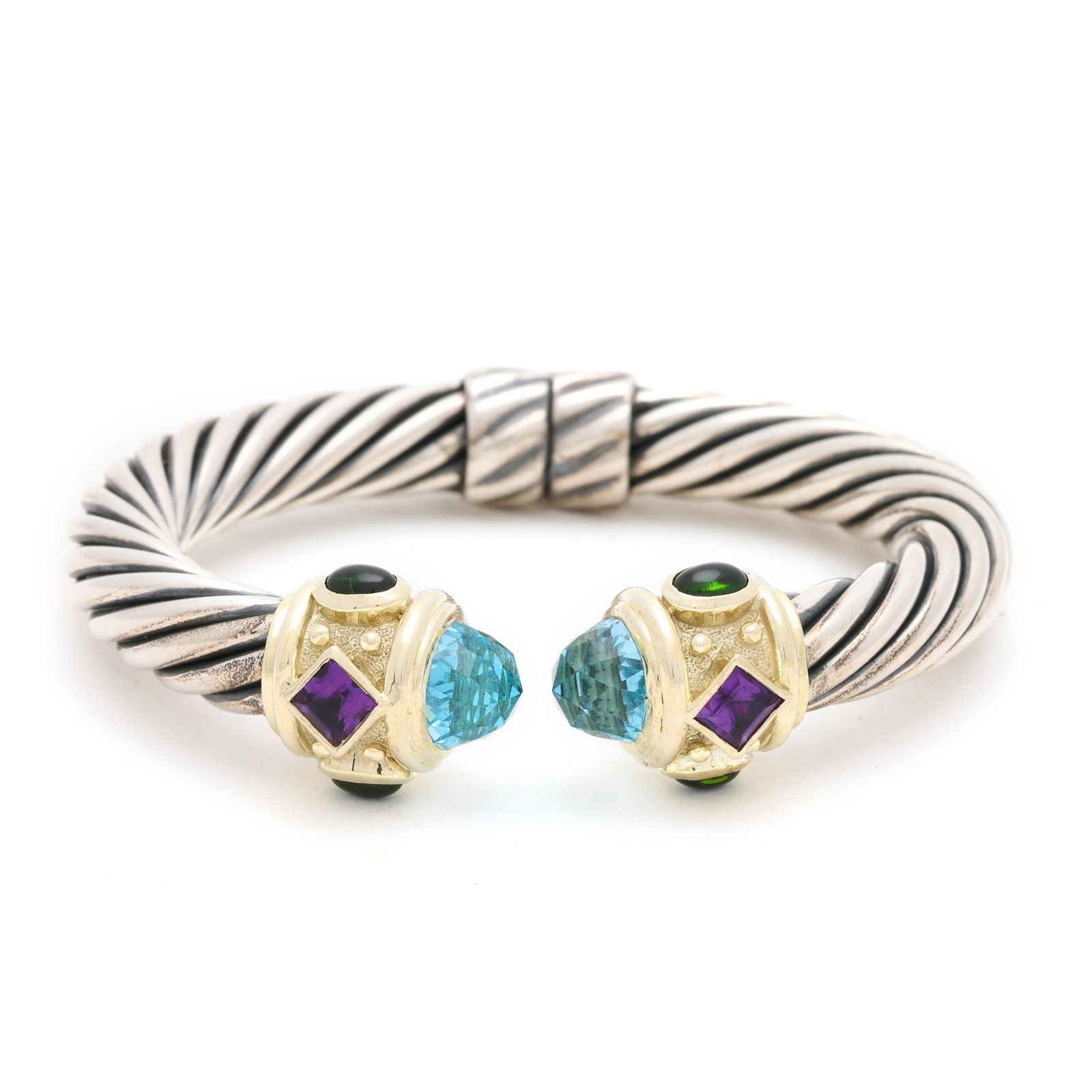 Silver, Gold, and Gem-Set Cable Cuff Bracelet, David Yurman (1 of 5)