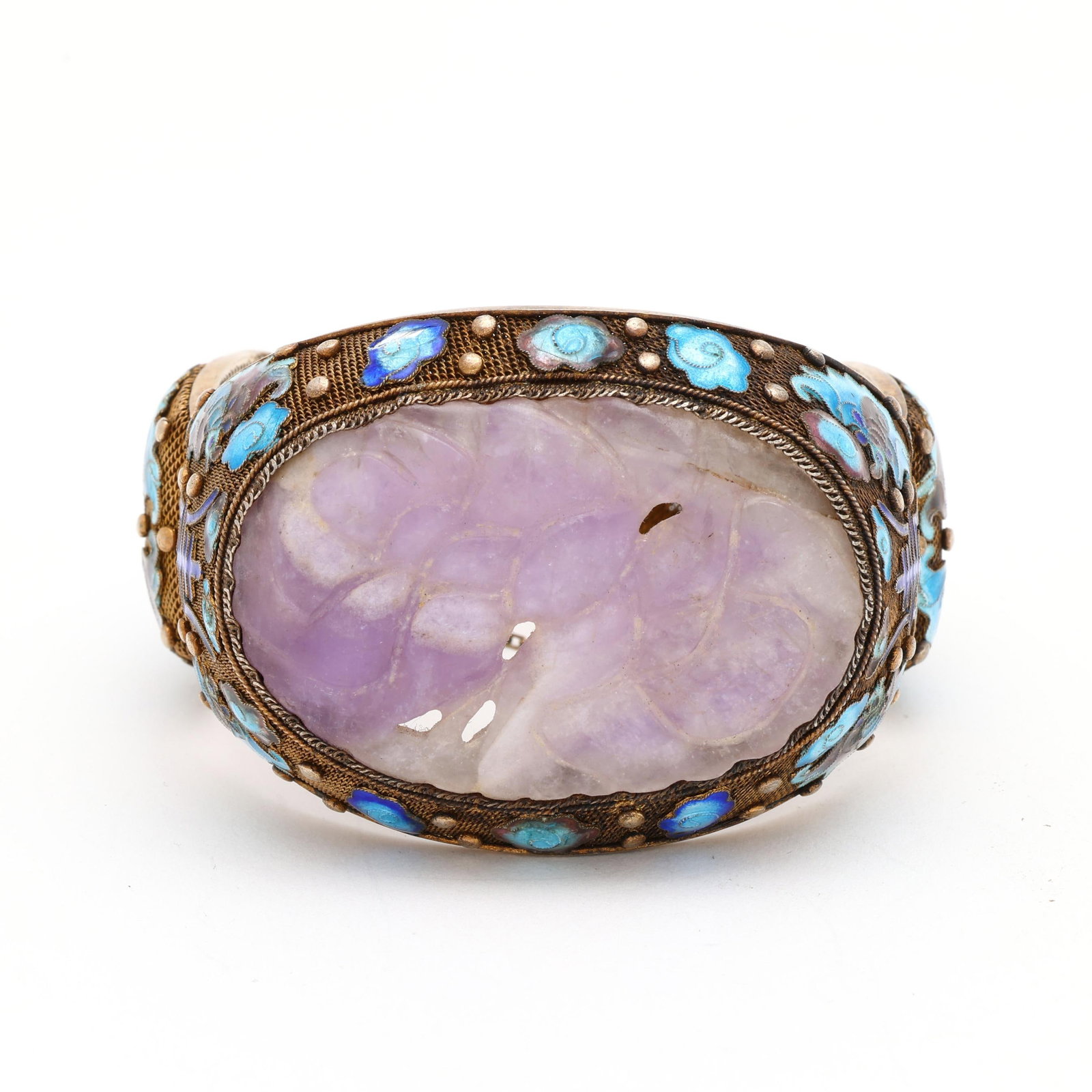 Chinese Silver, Carved Amethyst, and Enamel Bracelet (1 of 5)