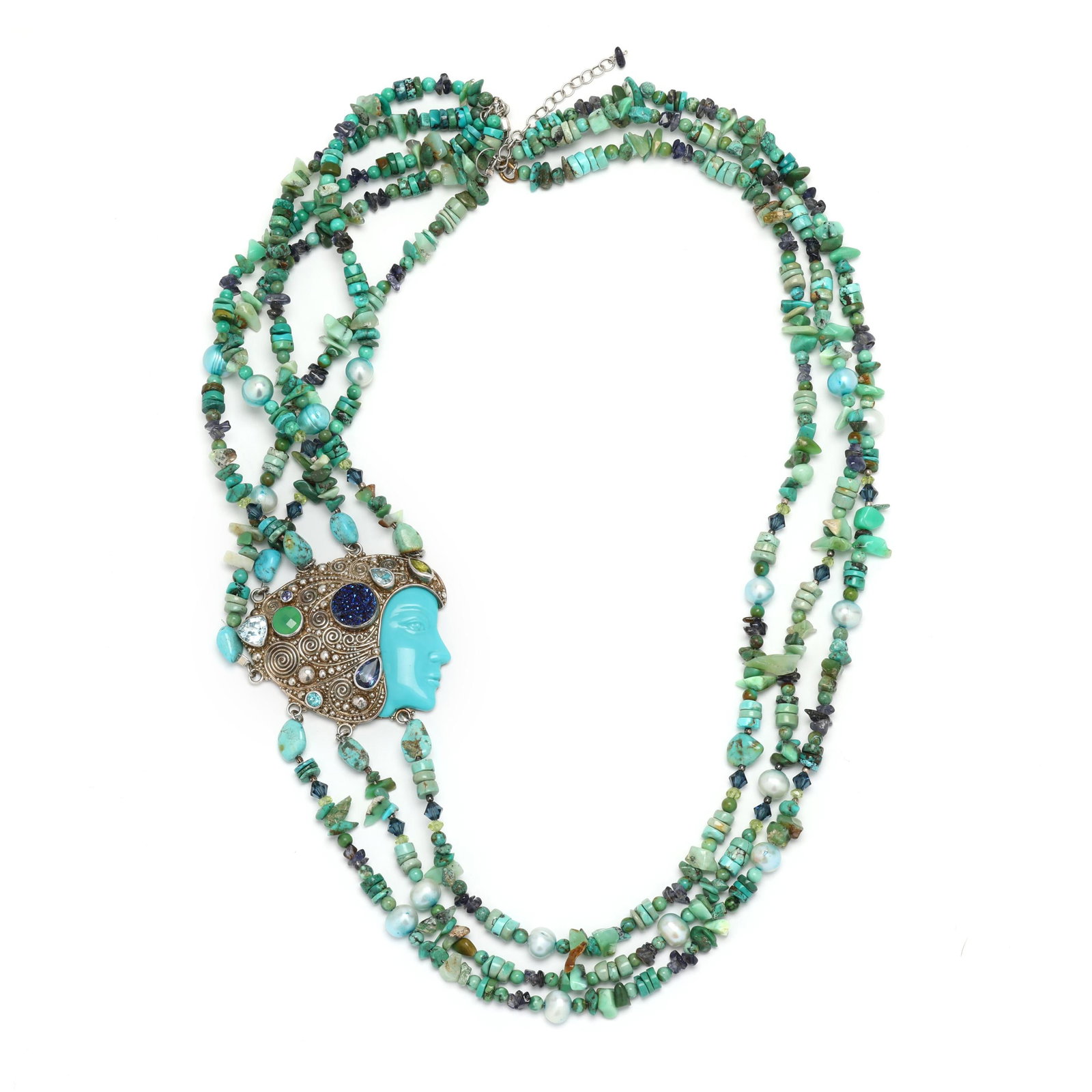 Silver, Turquoise, and Gem-Set Beaded Turquoise Goddess Necklace, Sajen (1 of 5)