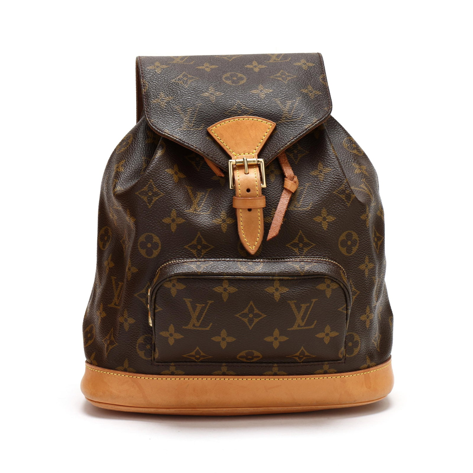 Canvas and Leather Montsouris Backpack, Louis Vuitton: Canvas and Leather Montsouris Backpack, Louis Vuitton made in France of brown monogram canvas and Vachetta leather with gold-tone hardware, flat leather adjustable shoulder straps, front zipper pocket