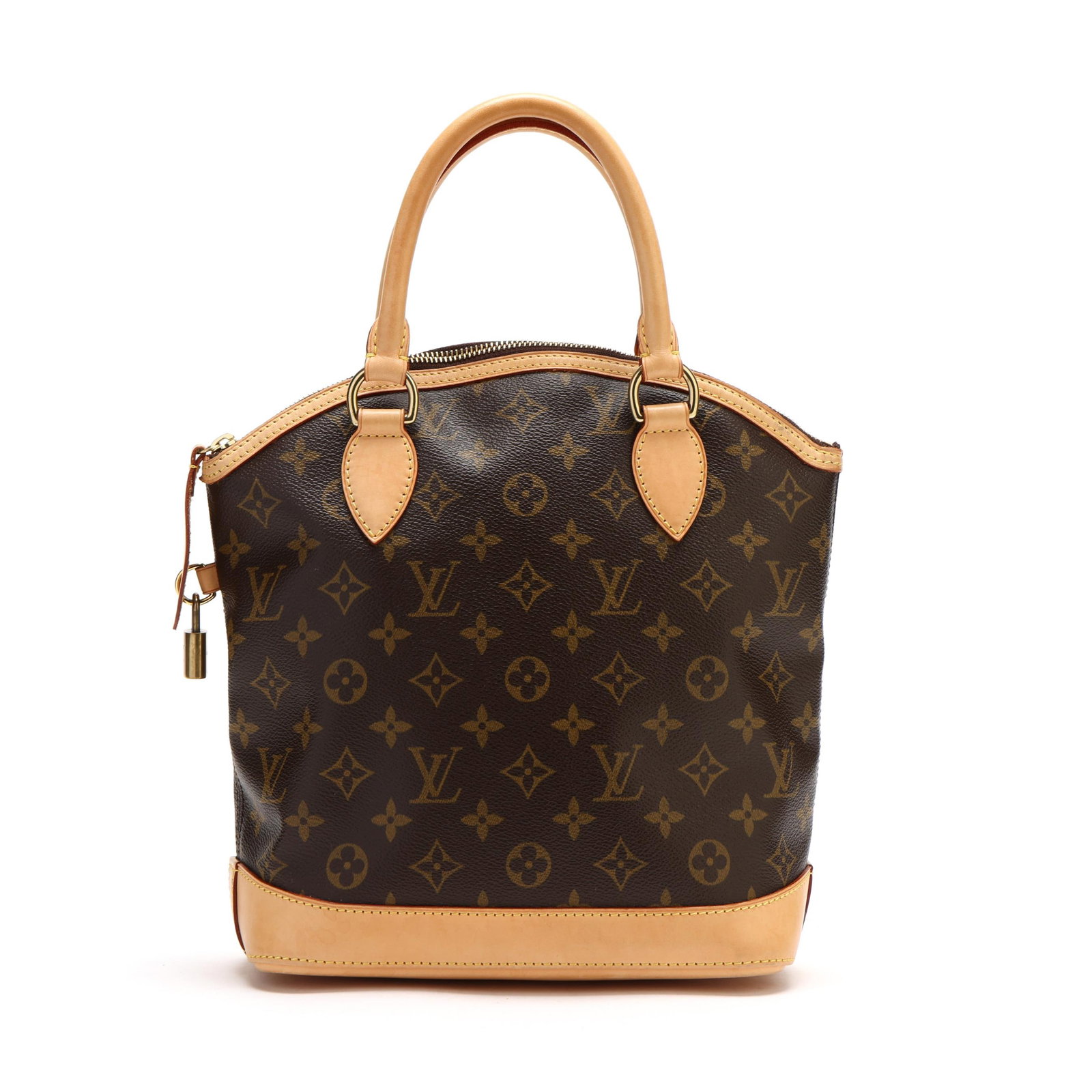Canvas and Leather Lockit Handbag, Louis Vuitton: Canvas and Leather Lockit Handbag, Louis Vuitton made in the USA of brown monogram canvas and Vachetta leather, with gold-tone hardware, rolled leather handles, leather base, and zippered main pocket 