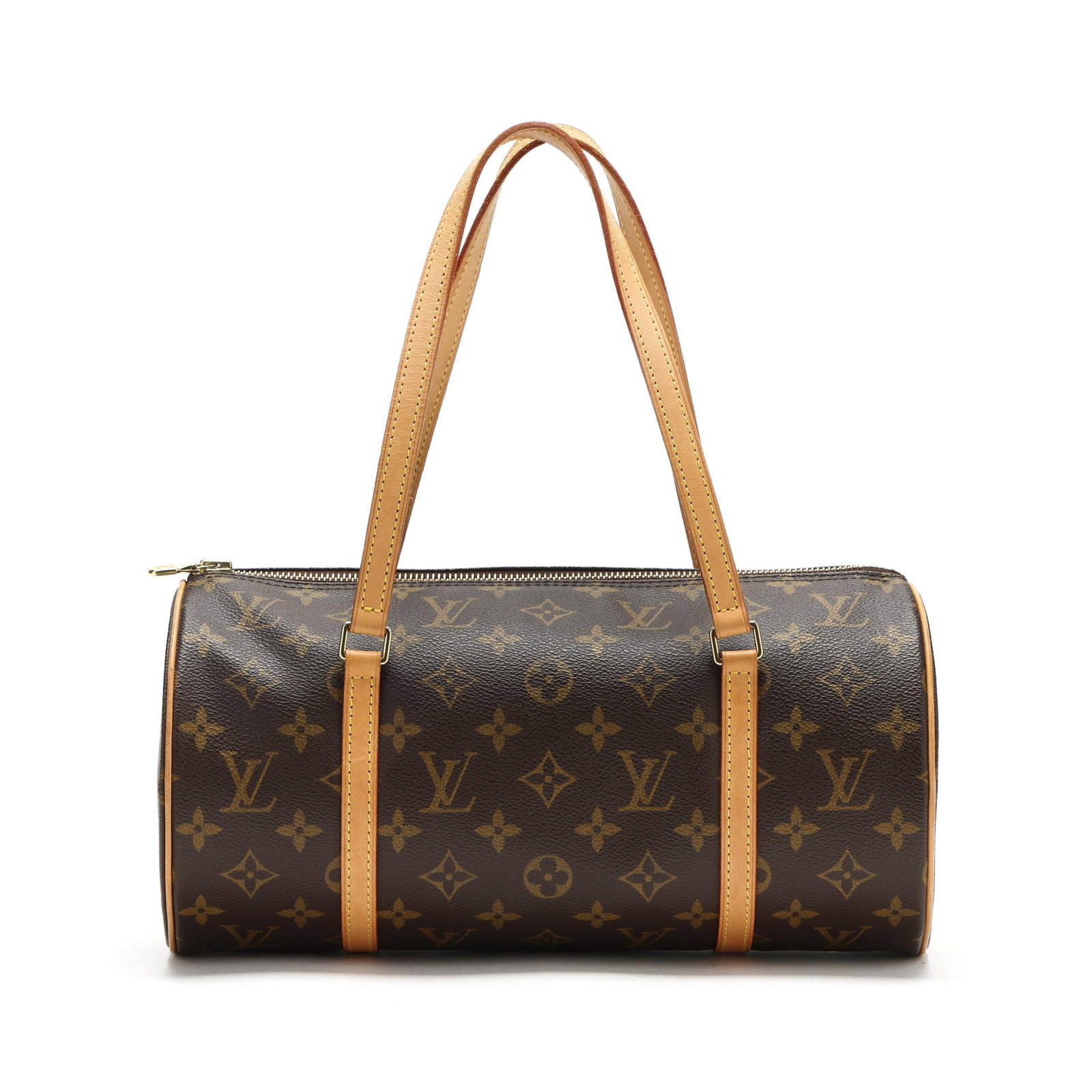 Canvas and Leather Papillon Bag, Louis Vuitton: Canvas and Leather Papillon Bag, Louis Vuitton made in the USA, the exterior in monogram canvas with leather trim, gold-tone hardware, flat leather handles, and main zippered pocket, the interior in b