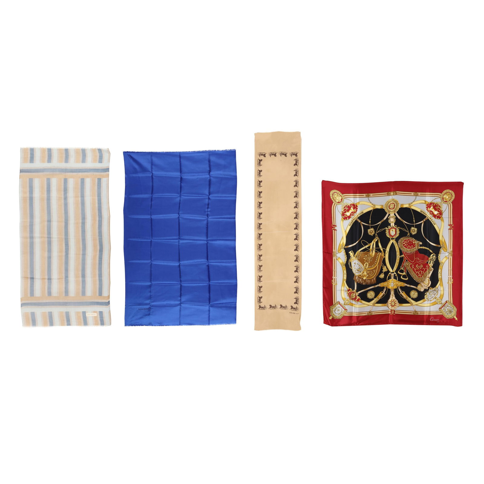 Group of Four French Designer Scarves, Pierre Balmain, Céline, Yves Saint Laurent, and Carven Paris (1 of 17)