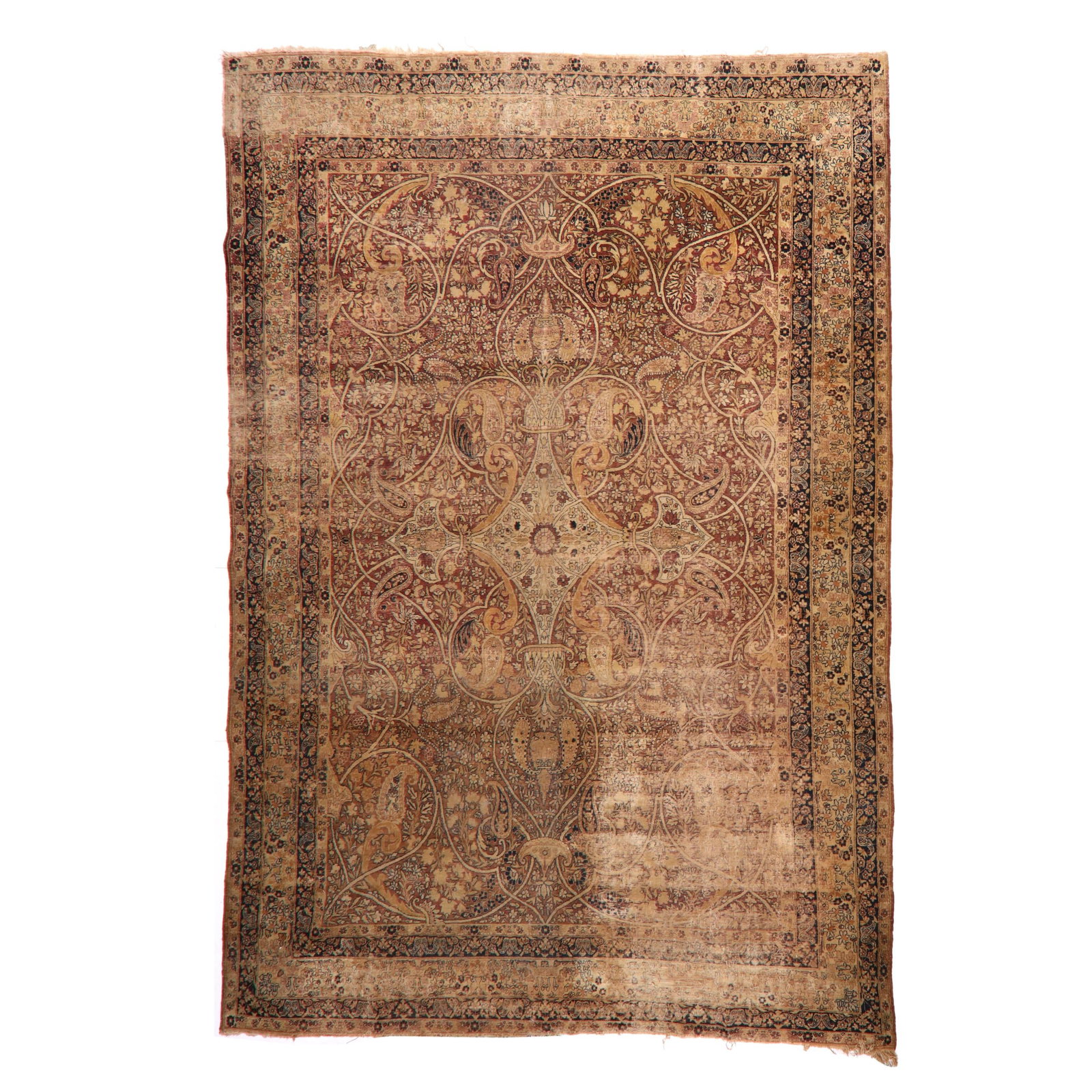 Persian Carpet: Persian Carpet wool, the field with scrolling floral swags, the center small medallion emanating with palmettes, the borders with floral sprays. 11 ft. 1 in. x 16 ft. 2 in. From the Hotel Greene, Rich