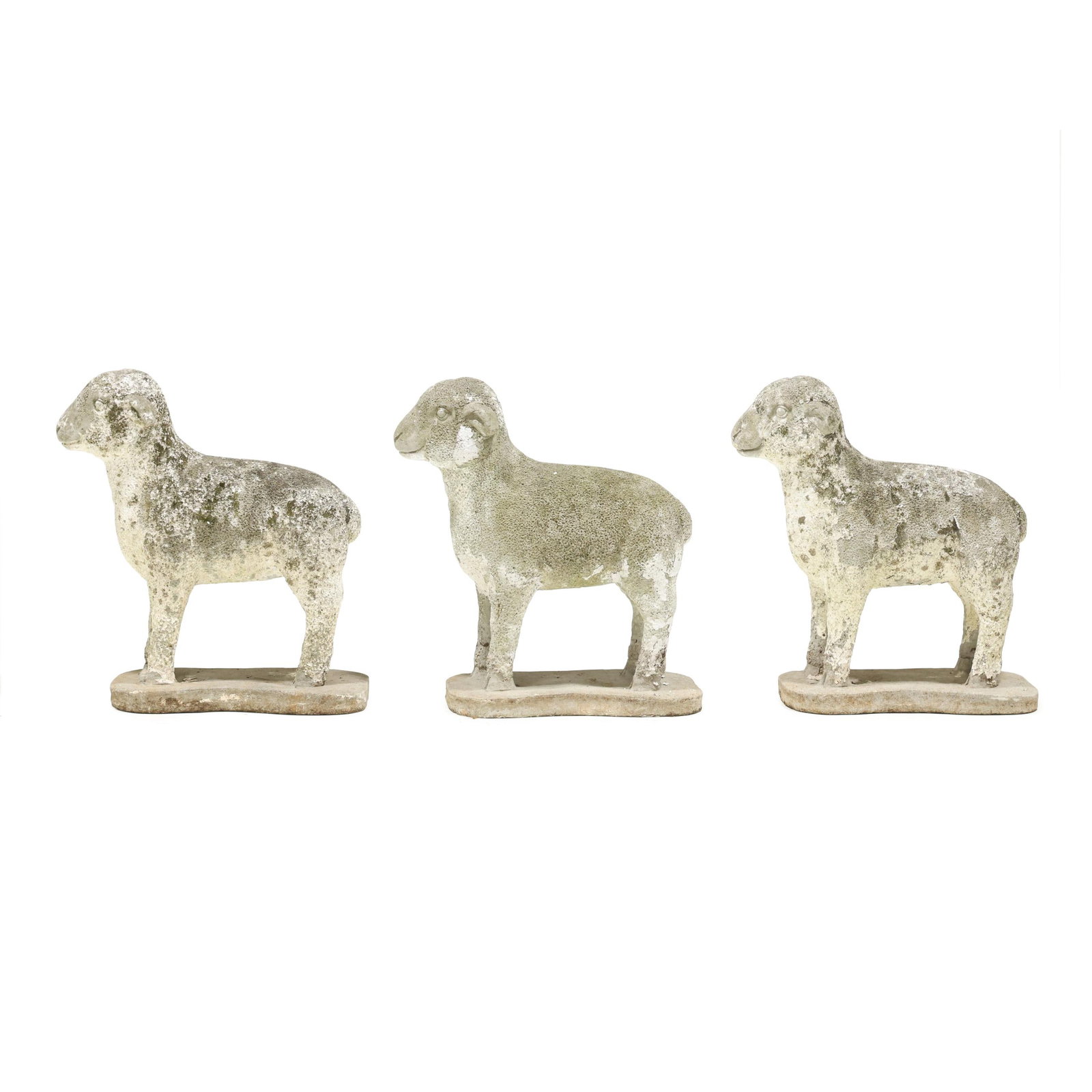 Three Cast Stone Garden Lambs - 3