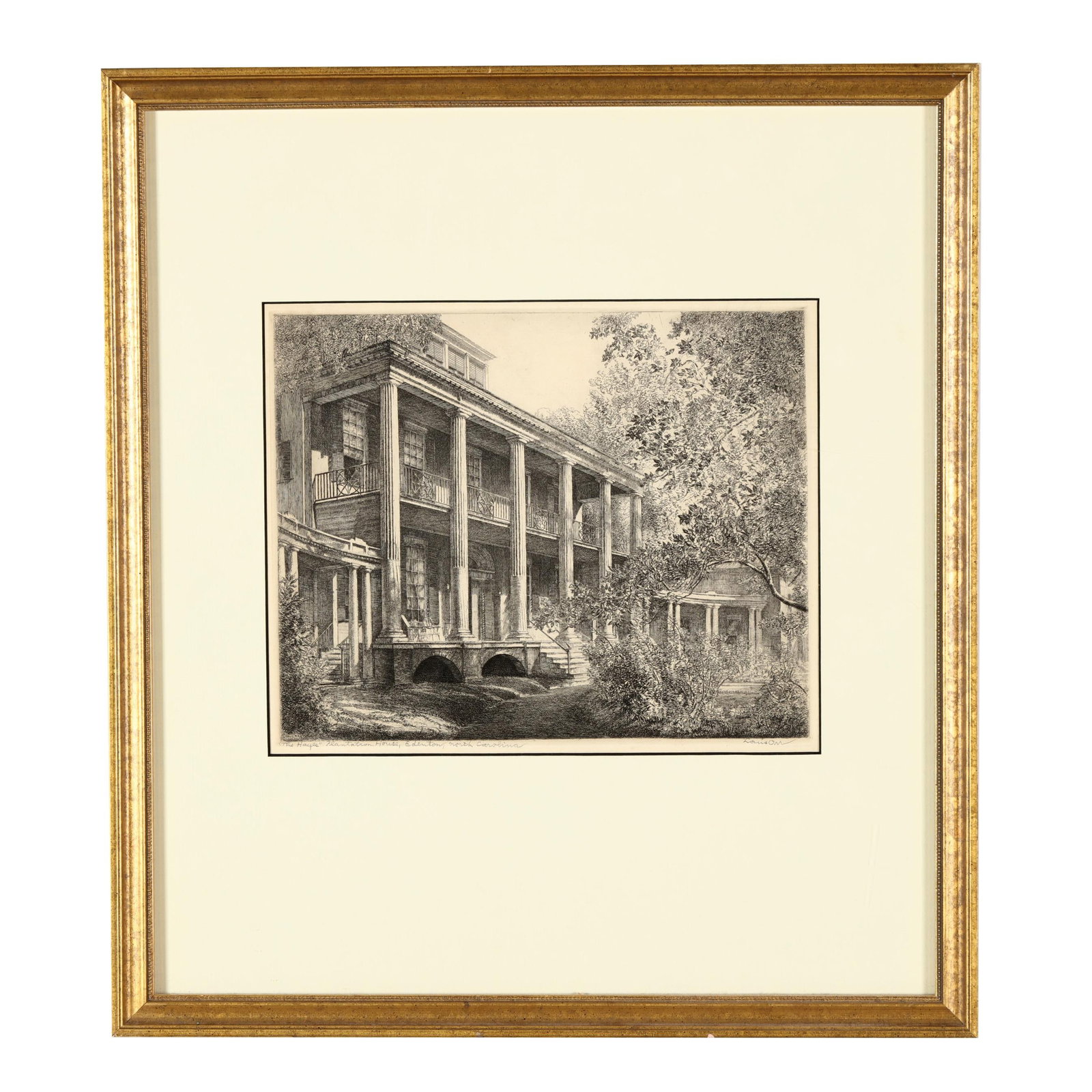 Louis Orr (American, 1879-1961), The Hayes Plantation House at Edenton, North Carolina: Louis Orr (American, 1879-1961), The Hayes Plantation House at Edenton, North Carolina etching, pencil signed and titled, from Orr's series of North Carolina landmarks completed between 1939-1952, mat