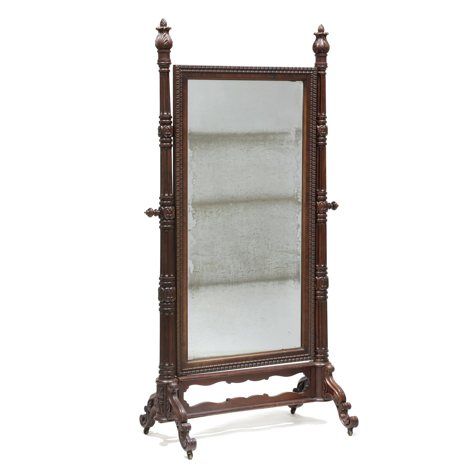 Roccoco Revival Carved Mahogany Cheval Mirror (1 of 6)