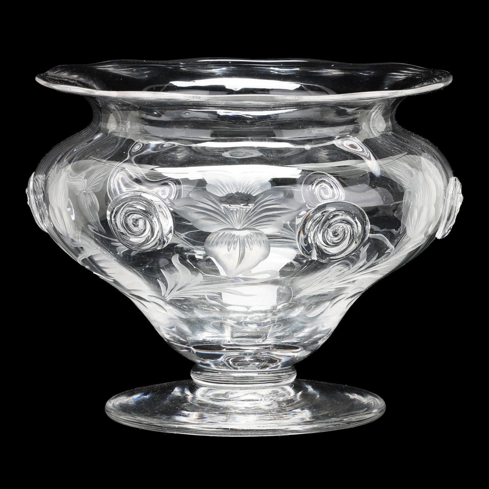 Steuben, Rock-Crystal Engraved Bowl with Applied Prunts (1 of 4)