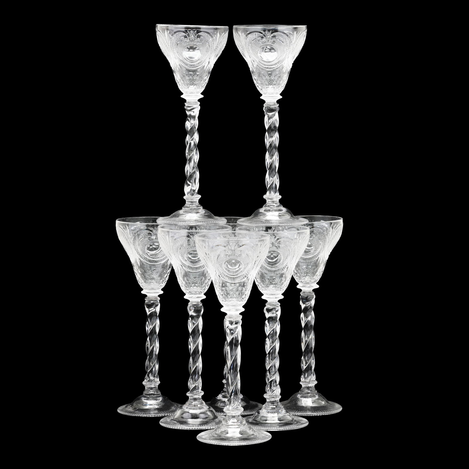 Steuben, Set of Eight "Rock Crystal" Engraved Wine Goblets (1 of 4)