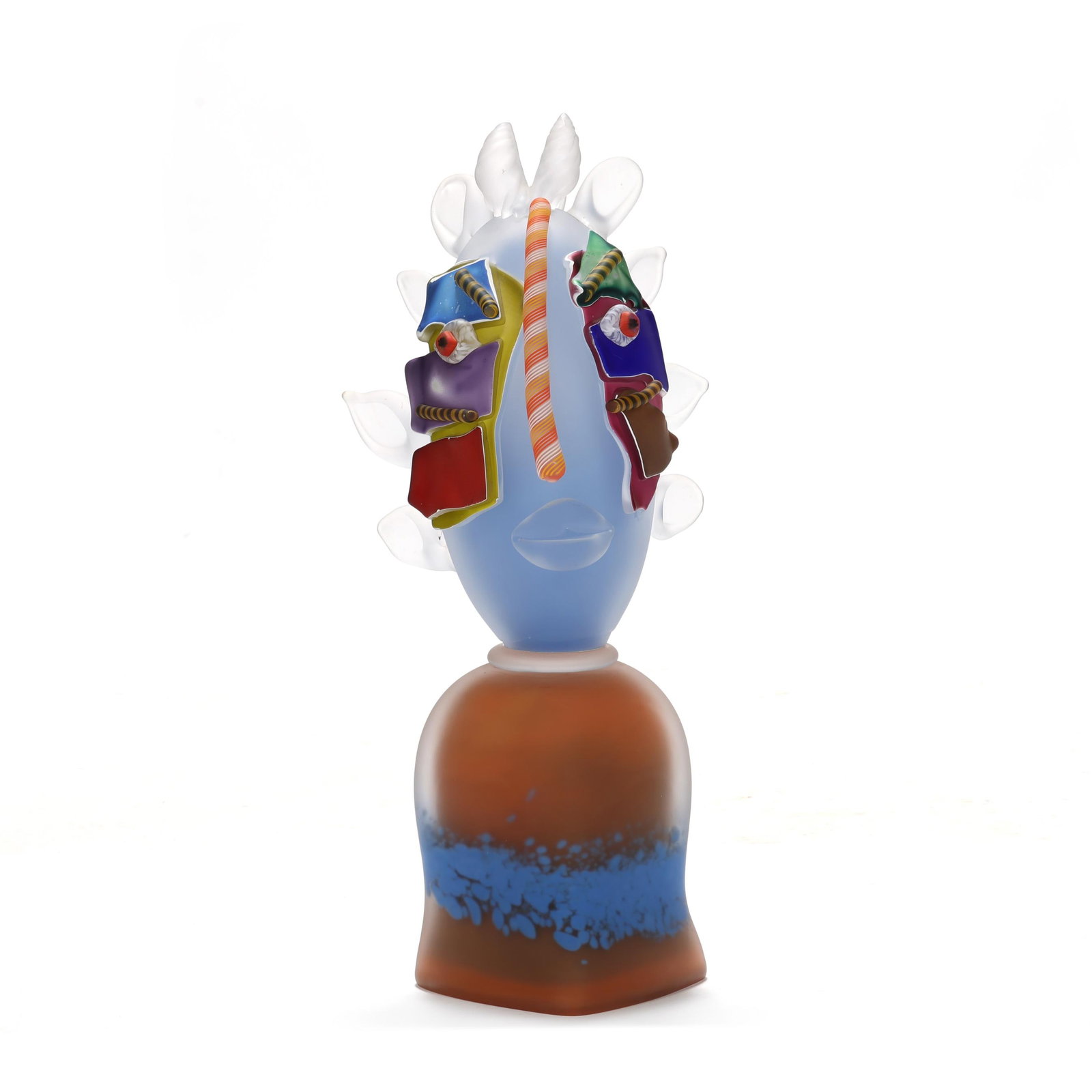 James Wilbat (American, 20th/21st Century), Post-Modern Glass Bust: James Wilbat (American, 20th/21st Century), Post-Modern Glass Bust 2007, hot sculpted and fused multi color glass in frosted surface, signed. 22 x 8 x 7 in. As early as age ten, James Wilbat’s creat