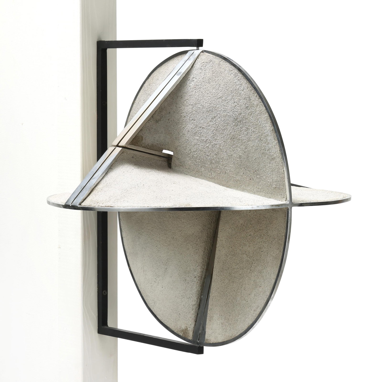 James N. Wines (American, b. 1932), Brutalist Wall Sculpture: James N. Wines (American, b. 1932), Brutalist Wall Sculpture concrete and steel, inlaid signature "WINES" near edge, together with conforming ebonized wall mount. 22 x 24 x 22 in. James Wines is an ar