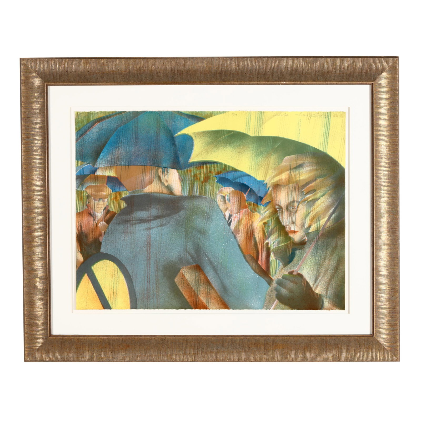 Maud Gatewood (NC, 1934-2004), Umbrellas: Maud Gatewood (NC, 1934-2004), Umbrellas lithograph in colors, 1984, pencil signed, titled, dated, and numbered 46/50 upper right, with full margins, framed. Sheet size 22 1/4 x 30 in.; Frame dimensio
