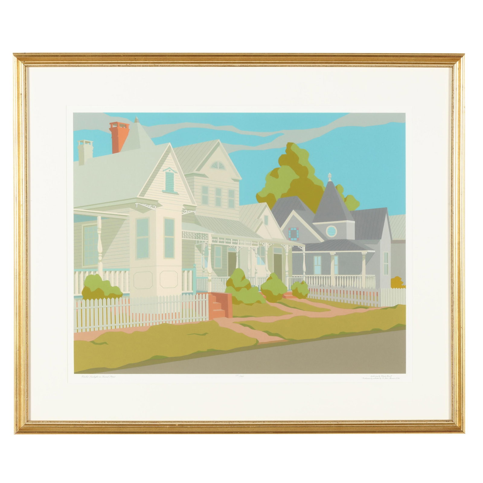 Claude Howell (NC, 1915-1997), October Sunlight on Second Street: Claude Howell (NC, 1915-1997), October Sunlight on Second Street serigraph in colors, 1998, numbered "94" in pencil out of an edition of 300, published posthumously by St. John's Museum of Art and mar